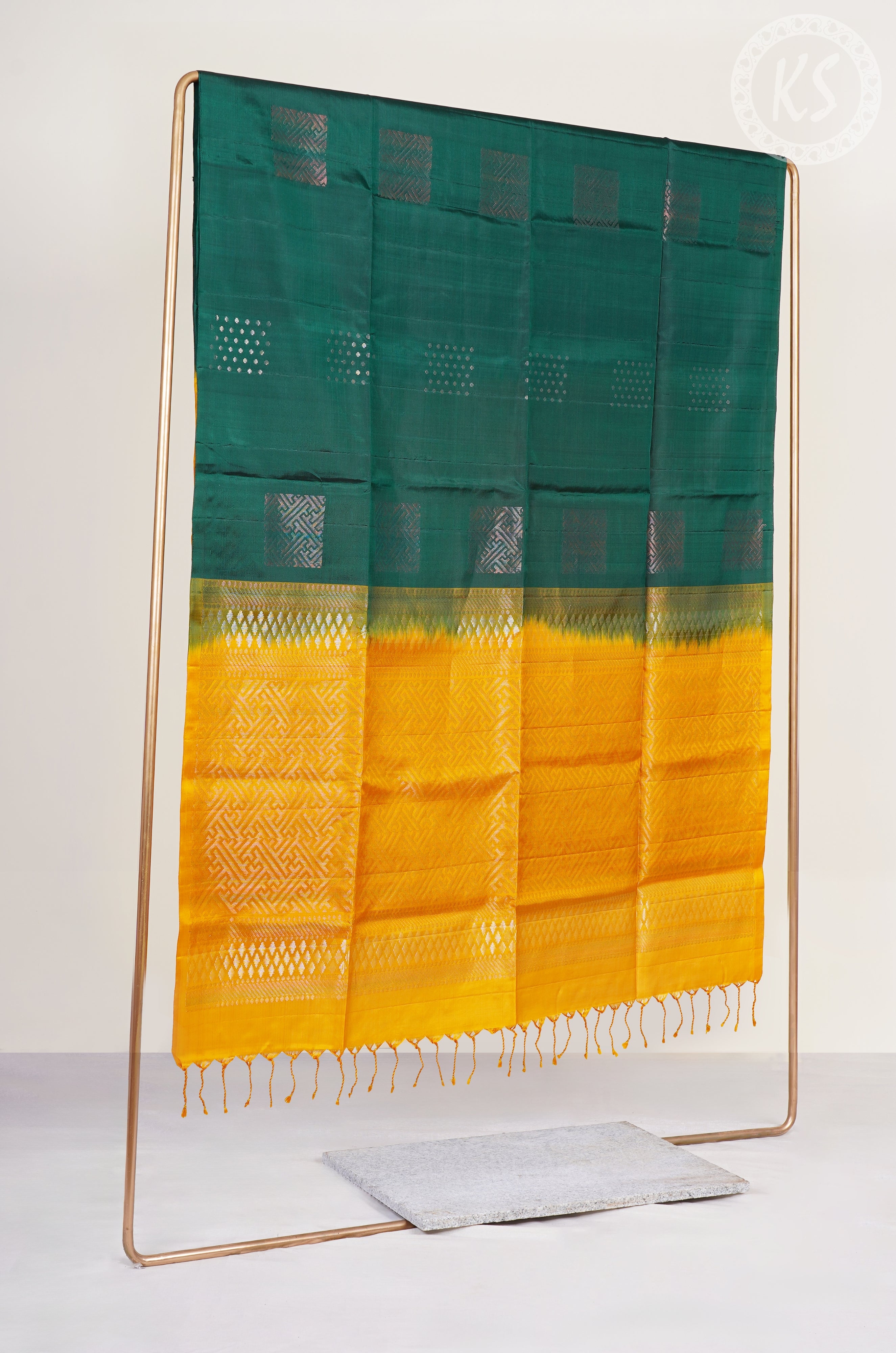 Dark Green Soft Silk Saree with Floral Butta