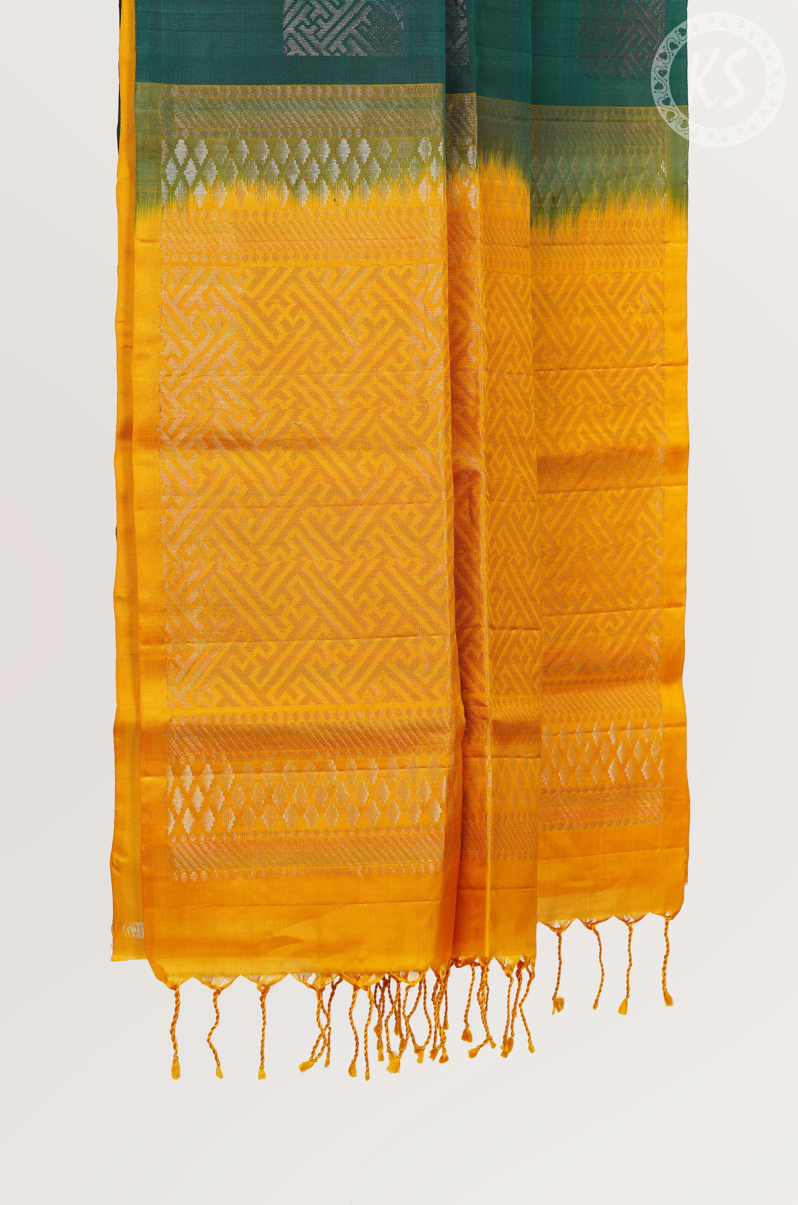 Dark Green Soft Silk Saree with Floral Butta