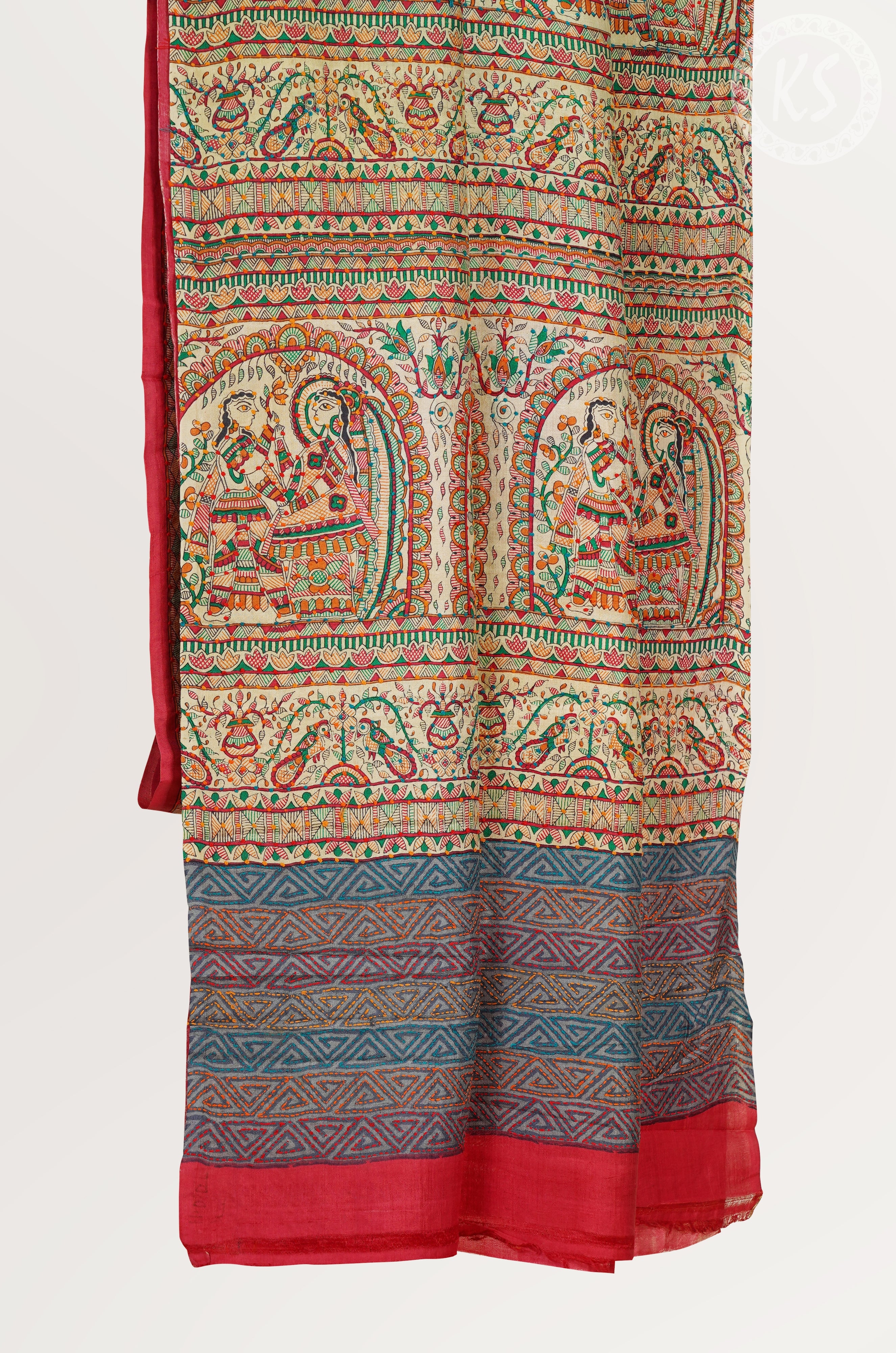 Green Tussar Saree with Kandhari Print