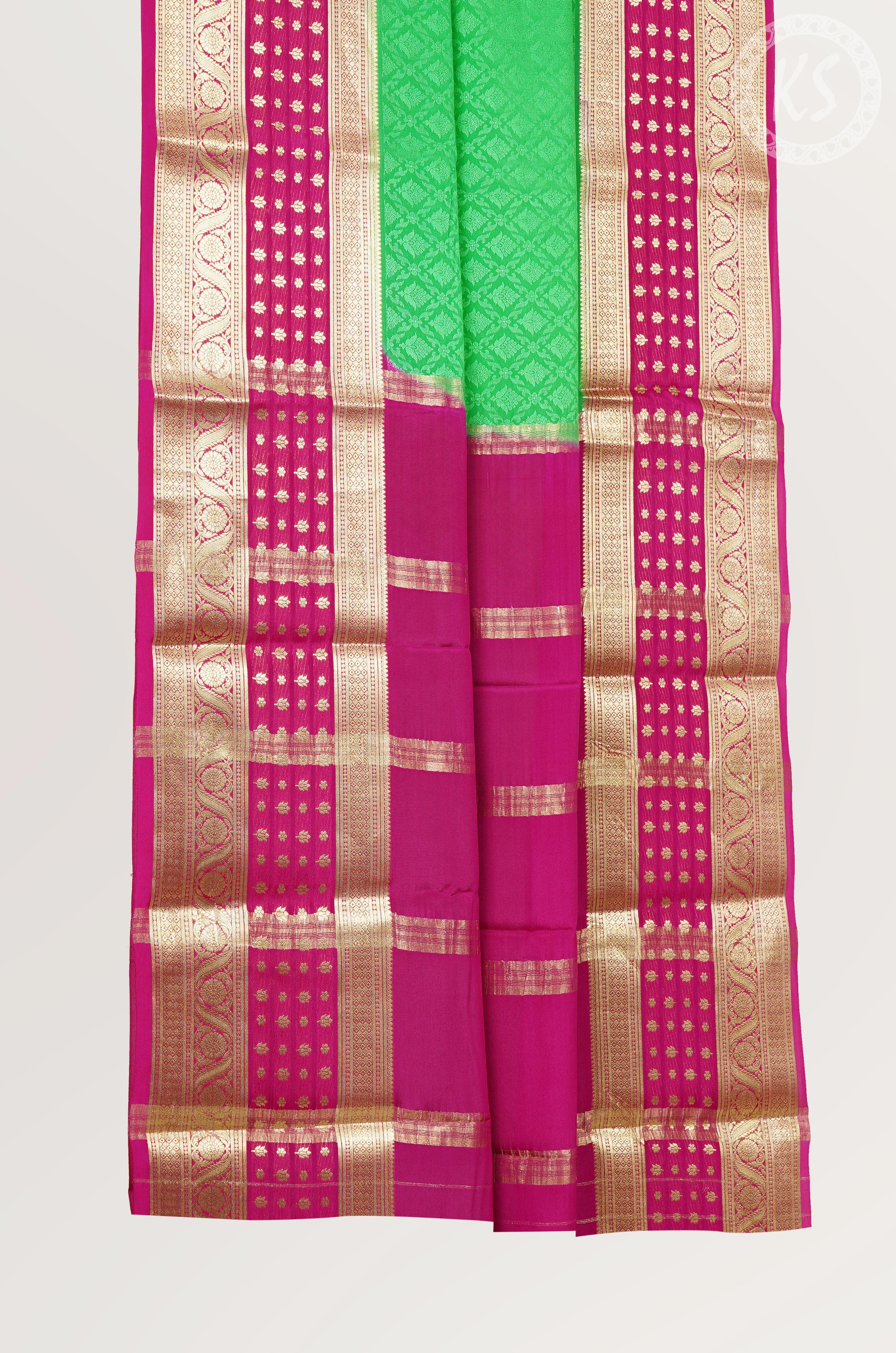 Kelly Green Mysore Silk Saree with Embossed