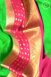 Kelly Green Mysore Silk Saree with Embossed