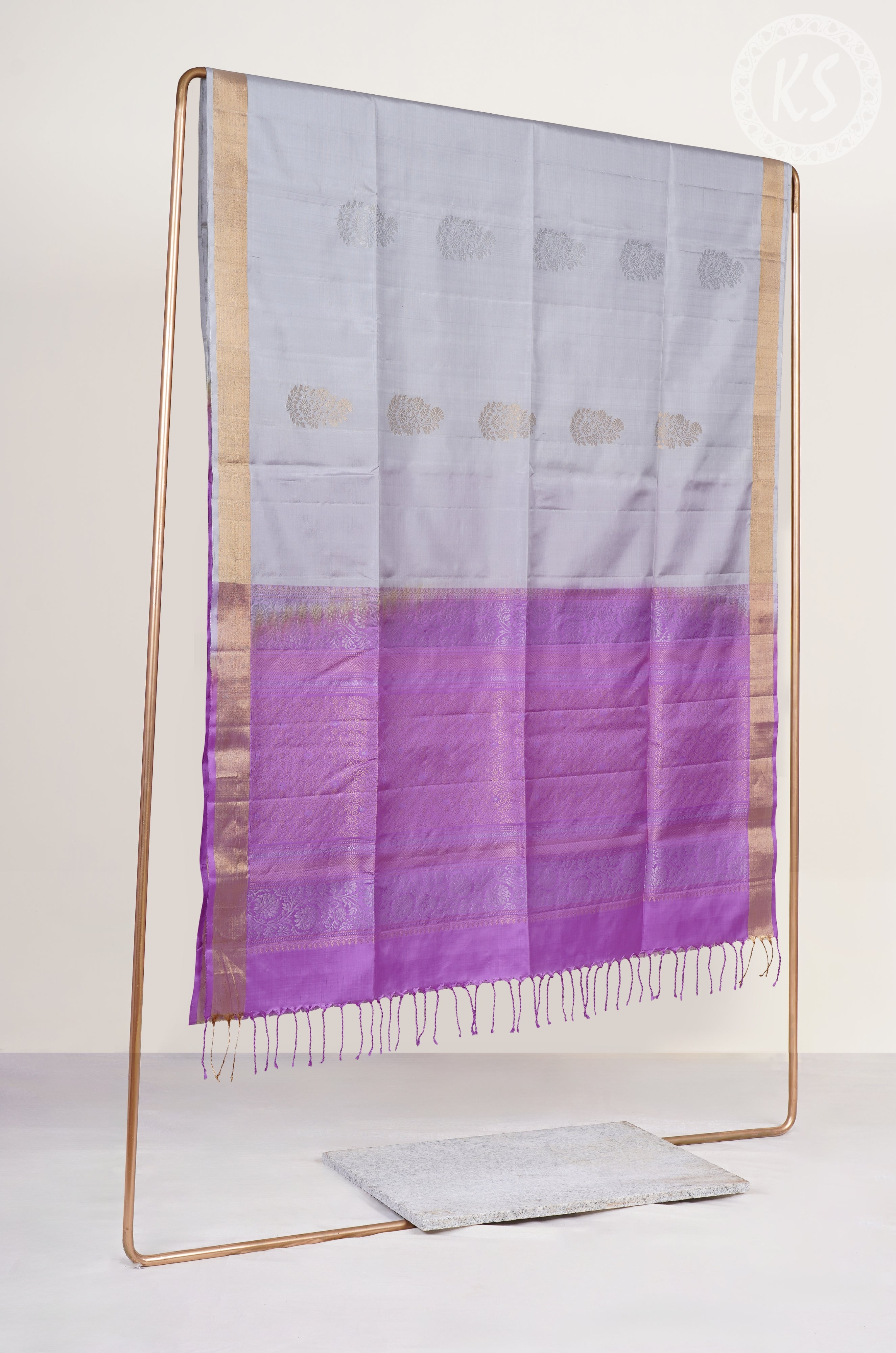 Grey Soft Silk Saree with Floral Butta