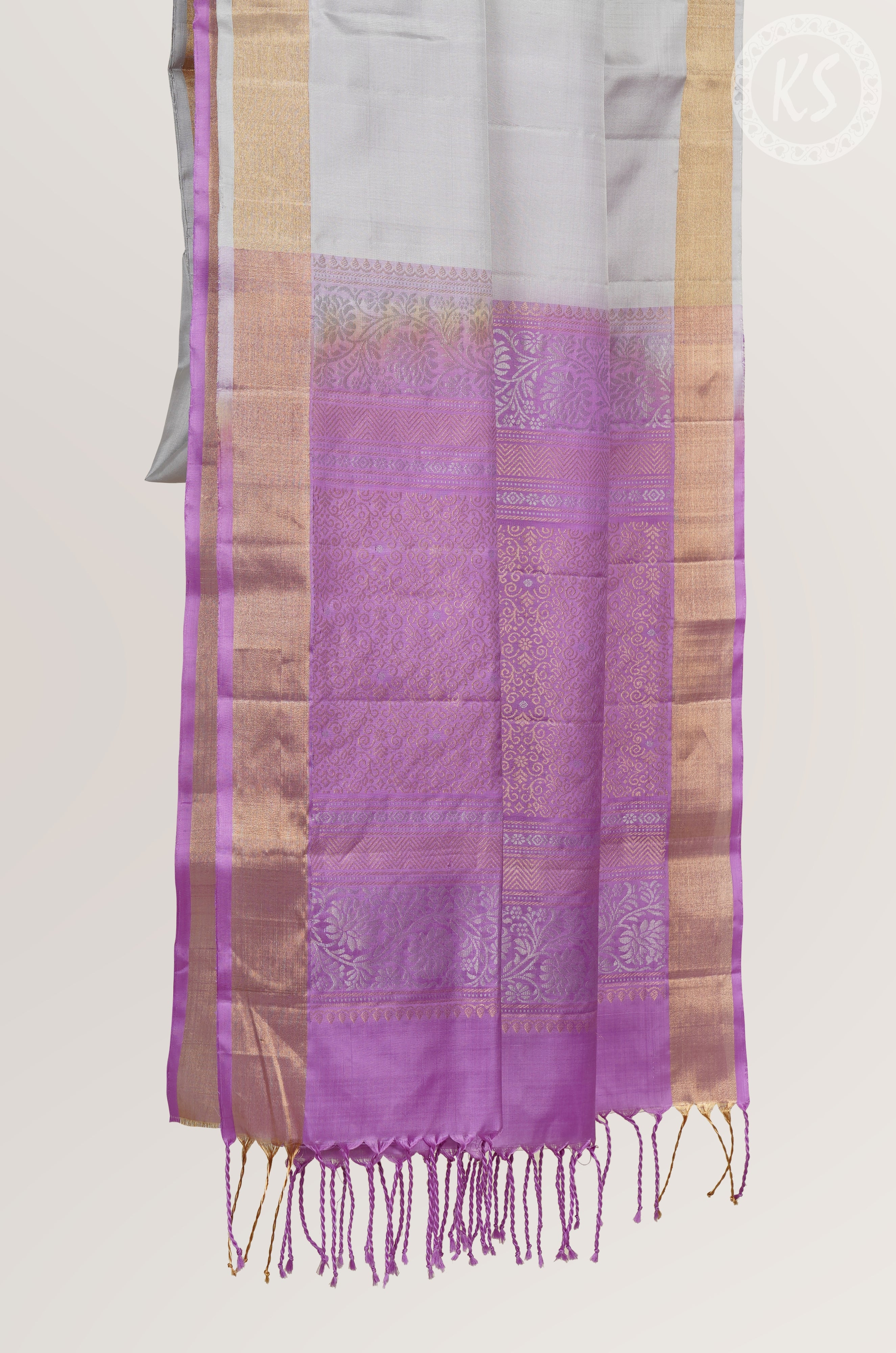 Grey Soft Silk Saree with Floral Butta