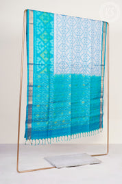 White Ikkat Print Soft Silk Saree