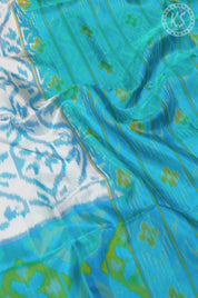 White Ikkat Print Soft Silk Saree