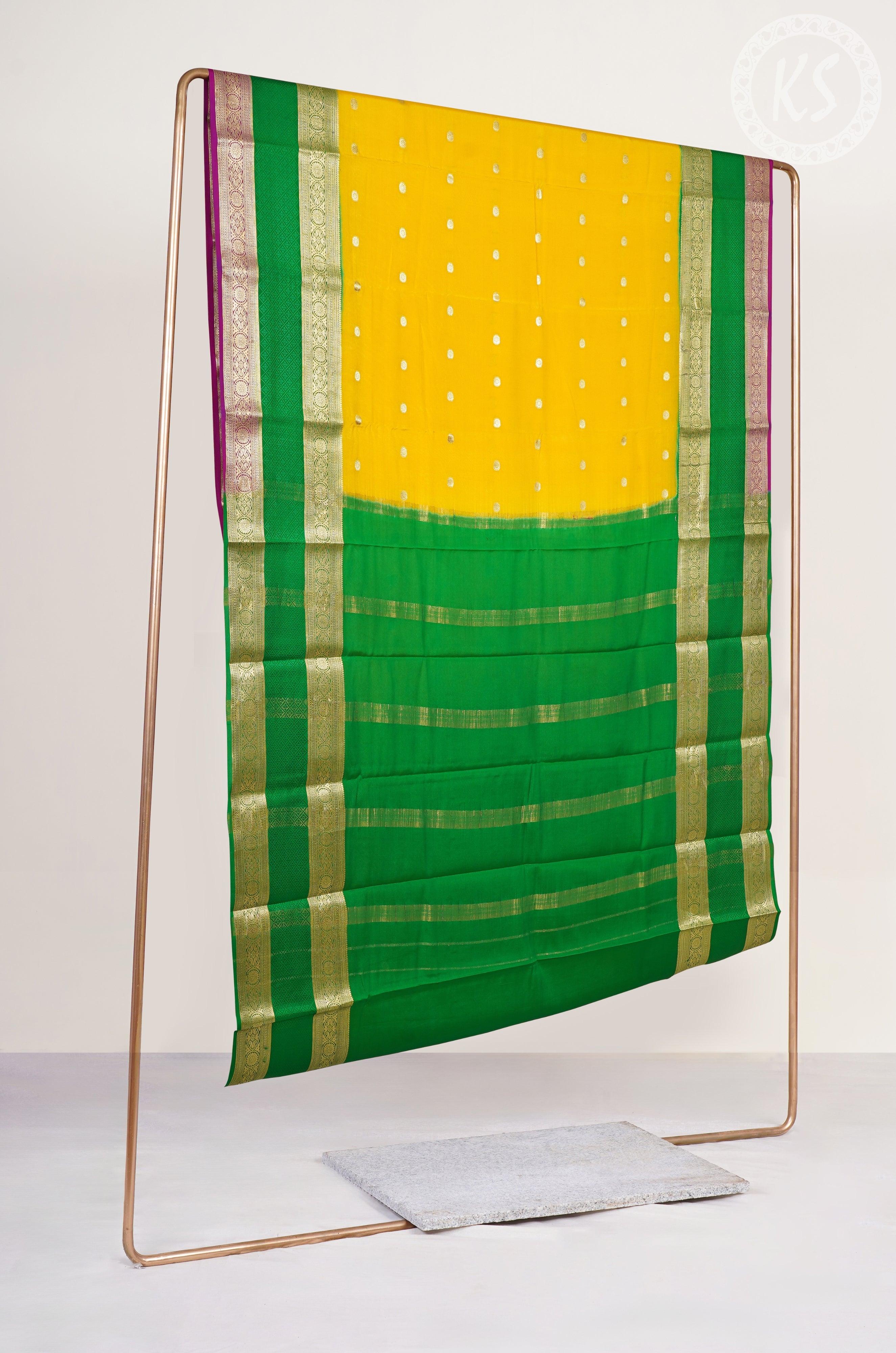 Yellow Mysore Silk Saree with Rangoli Butta