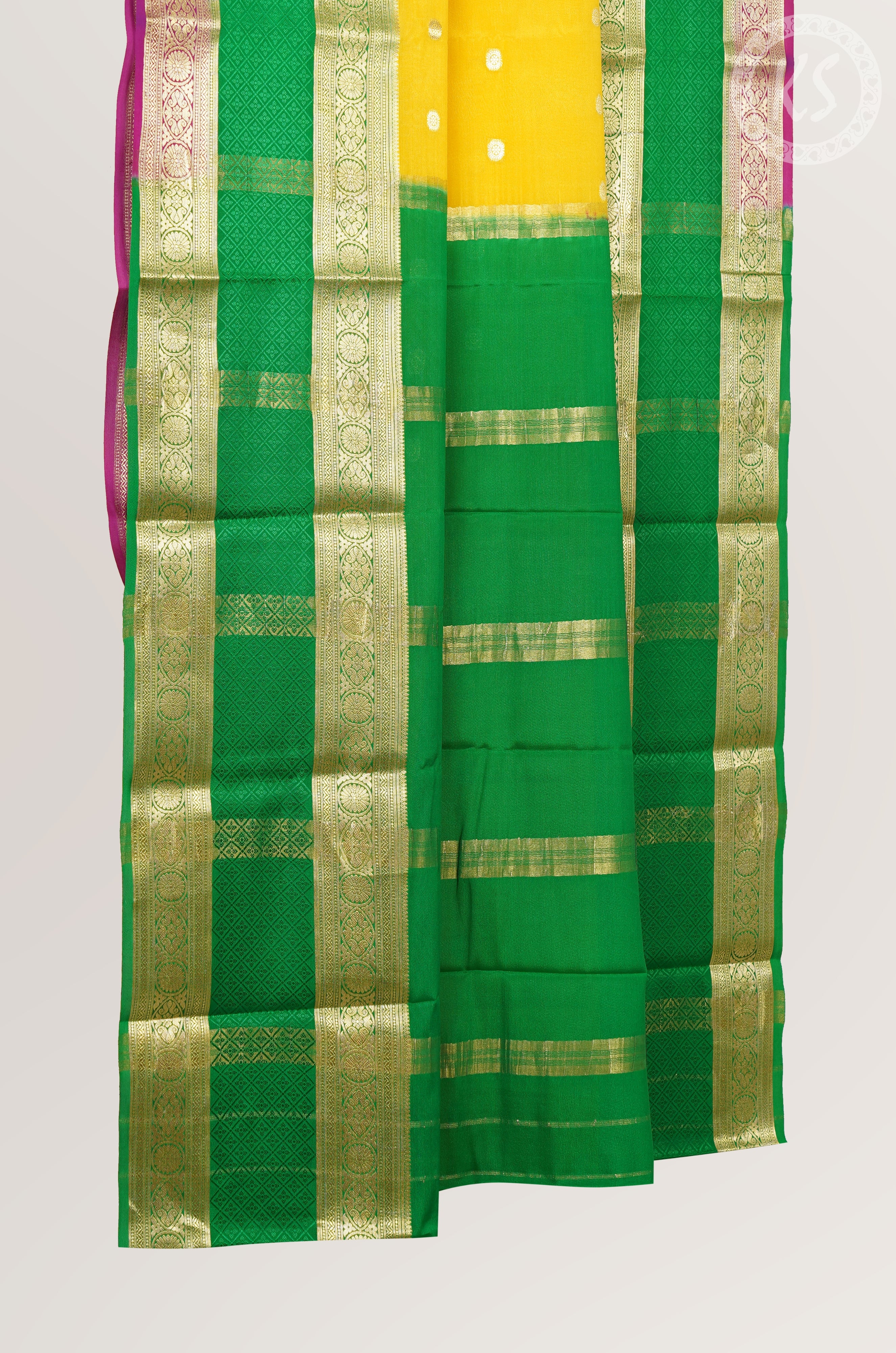 Yellow Mysore Silk Saree with Rangoli Butta