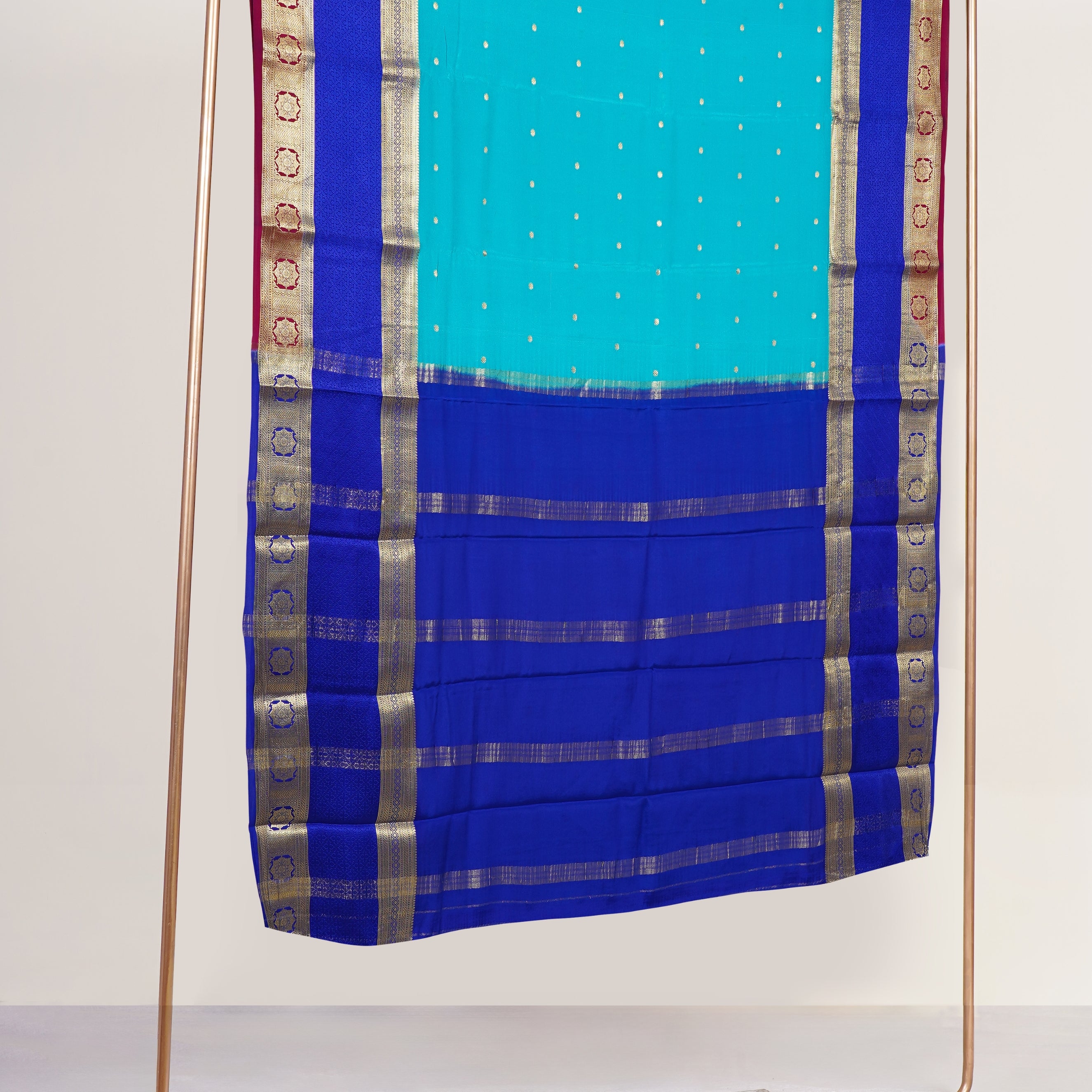 Sky Blue Mysore Silk Saree with Floral Butta