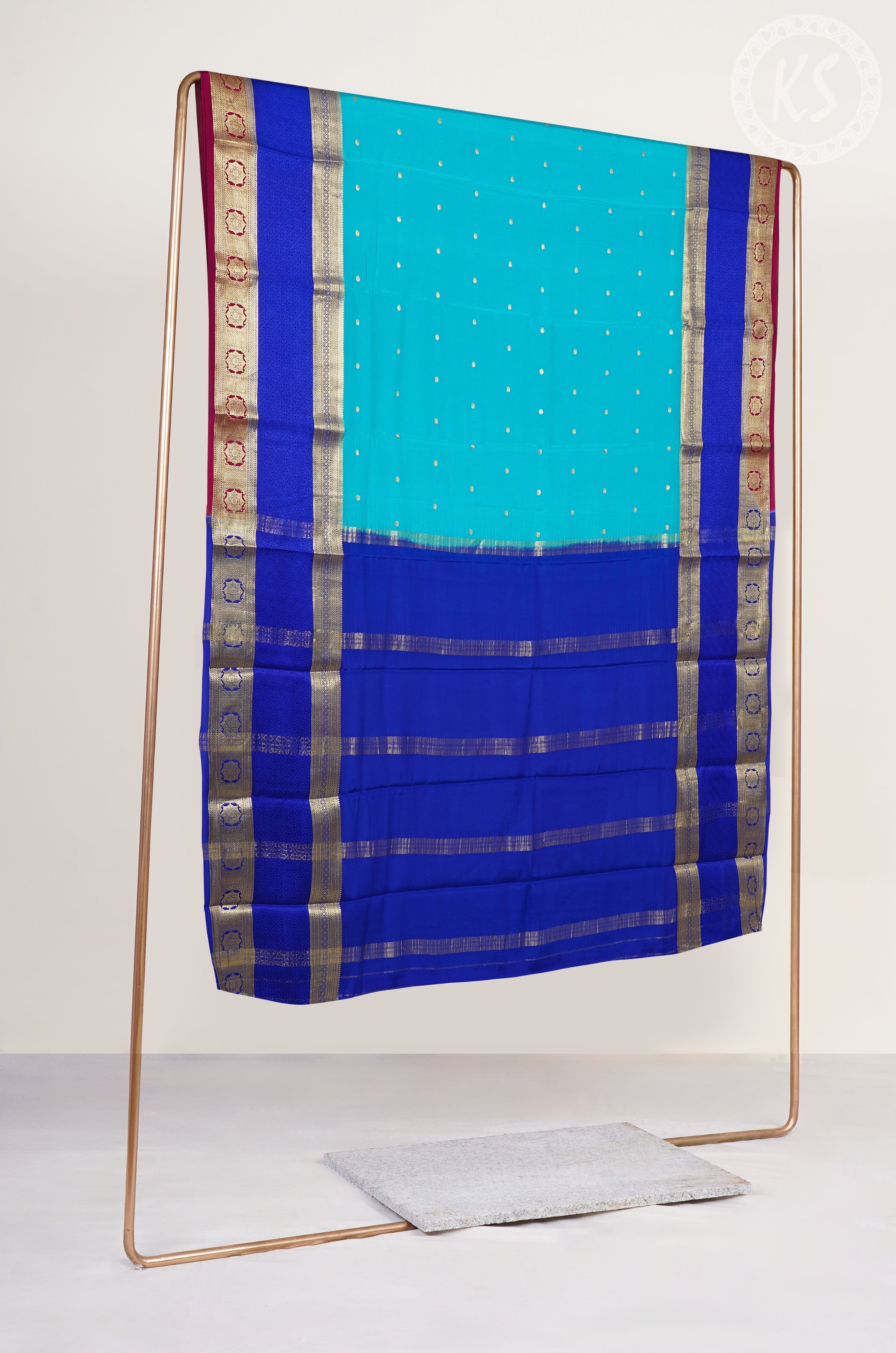 Sky Blue Mysore Silk Saree with Floral Butta