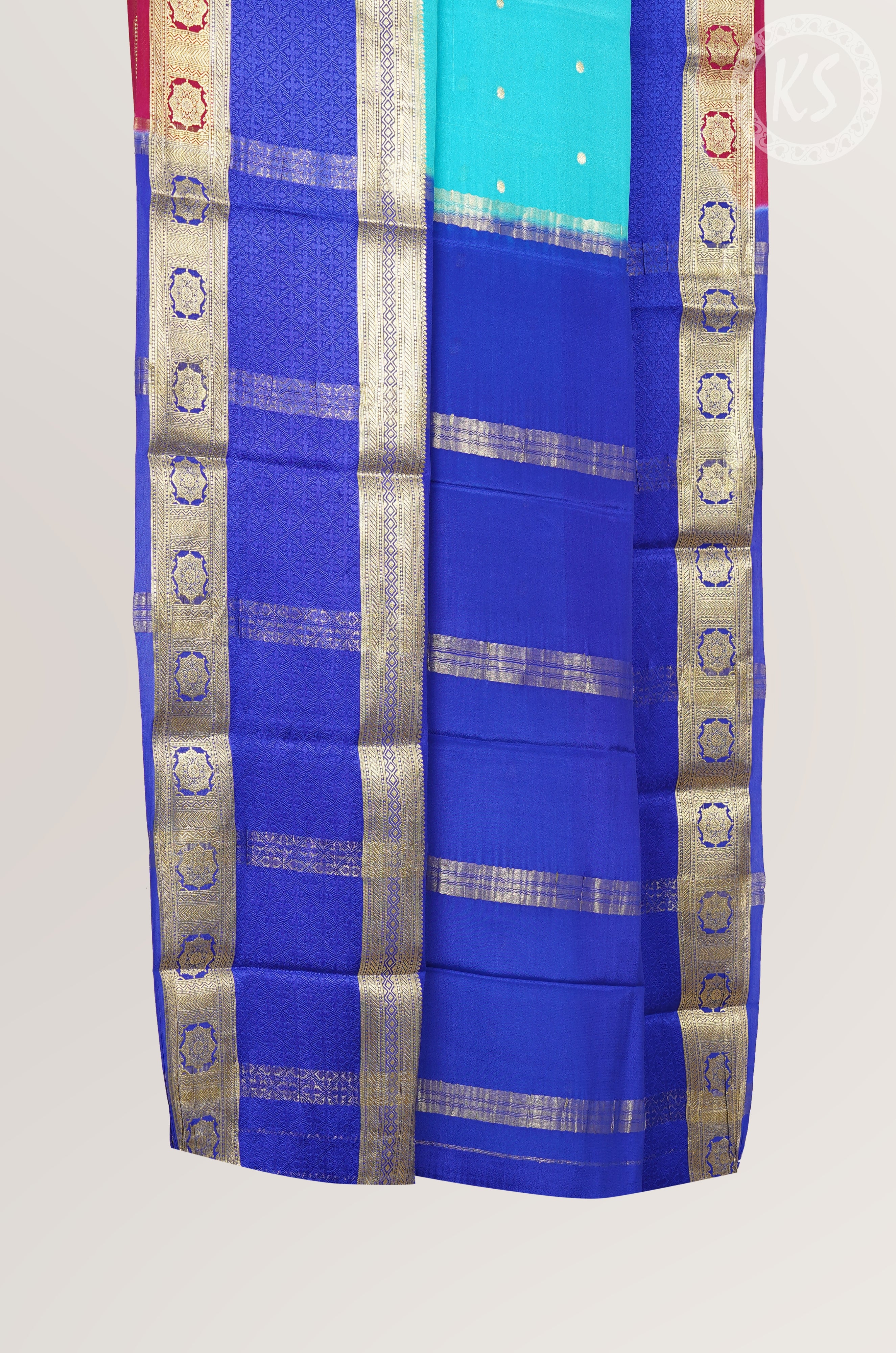 Sky Blue Mysore Silk Saree with Floral Butta