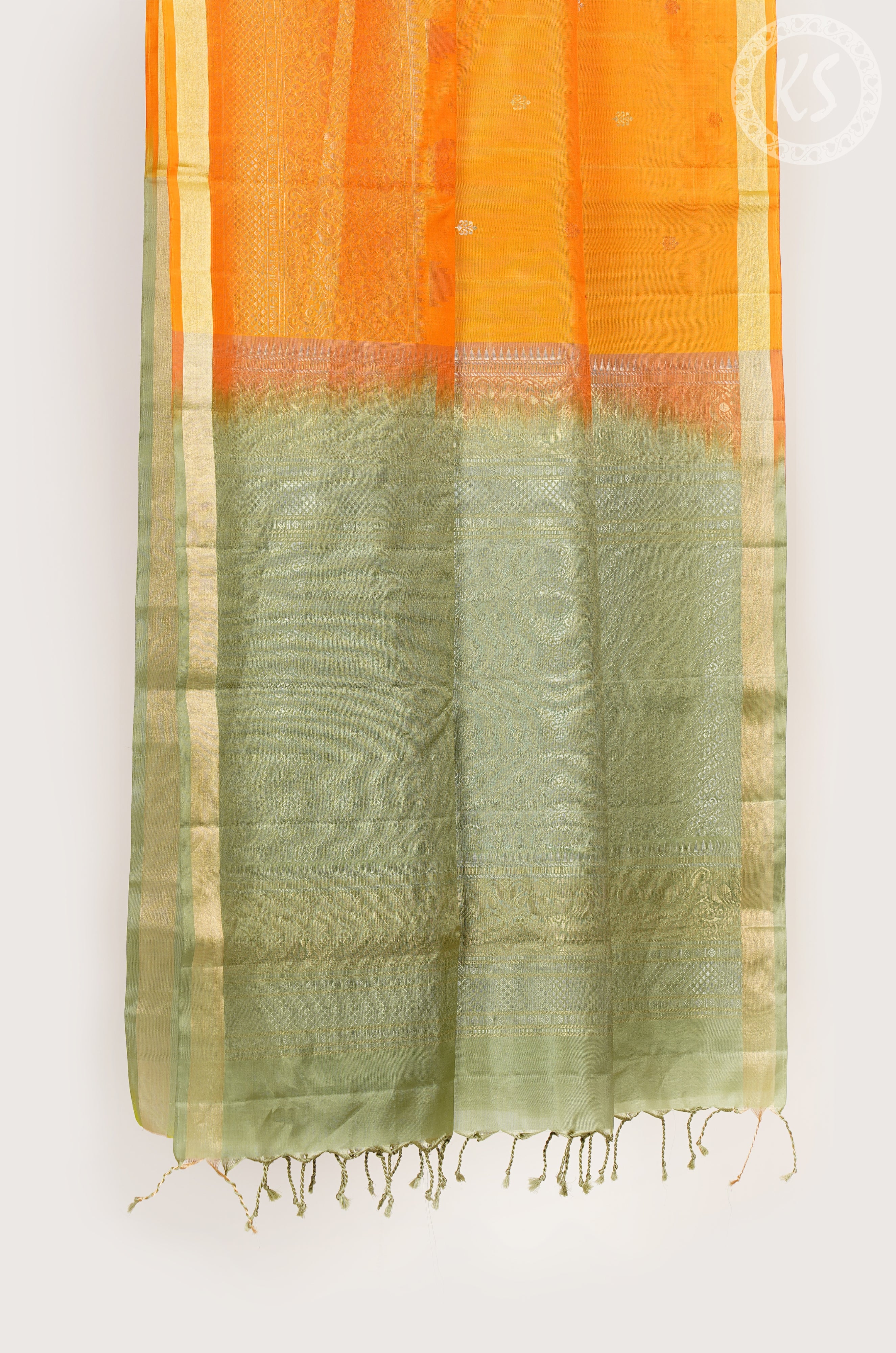 Orange Soft Silk Saree with Floral Butta