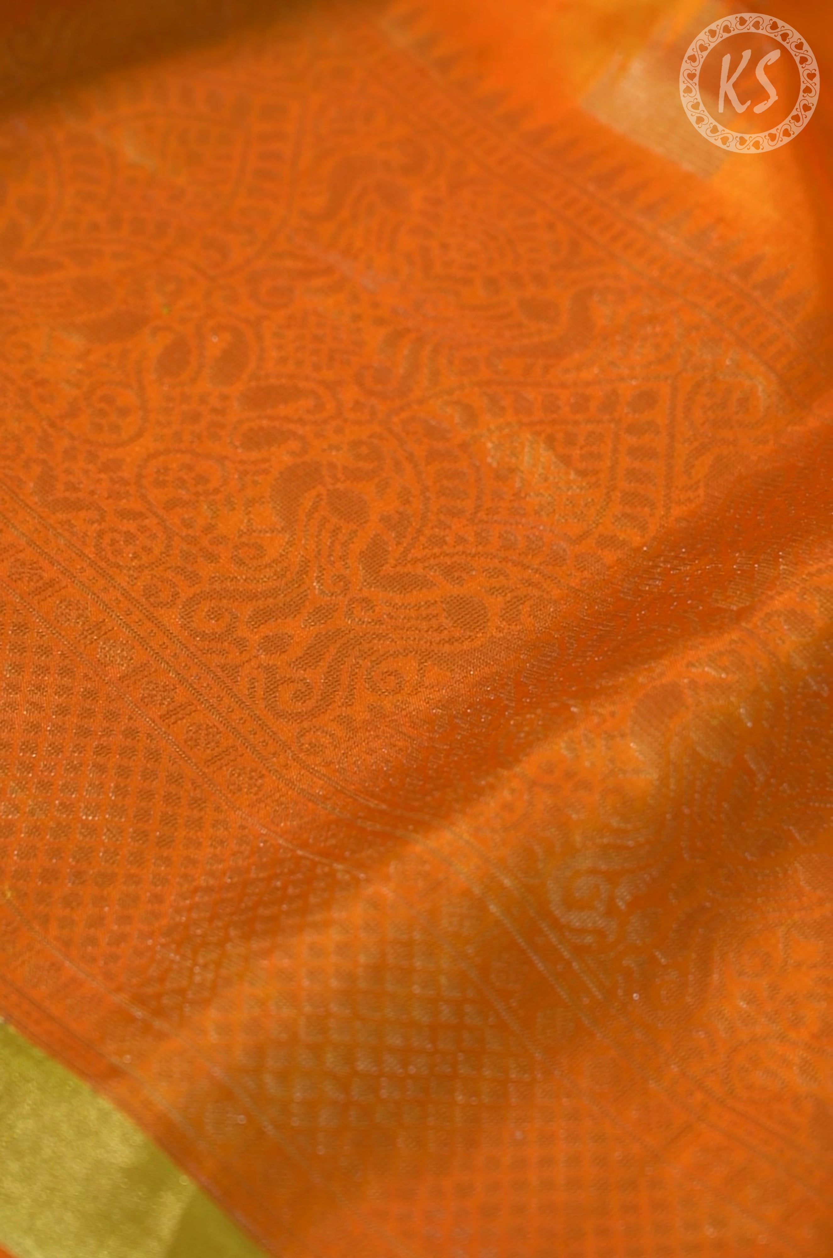 Orange Soft Silk Saree with Floral Butta