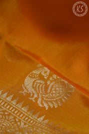 Orange Soft Silk Saree with Floral Butta
