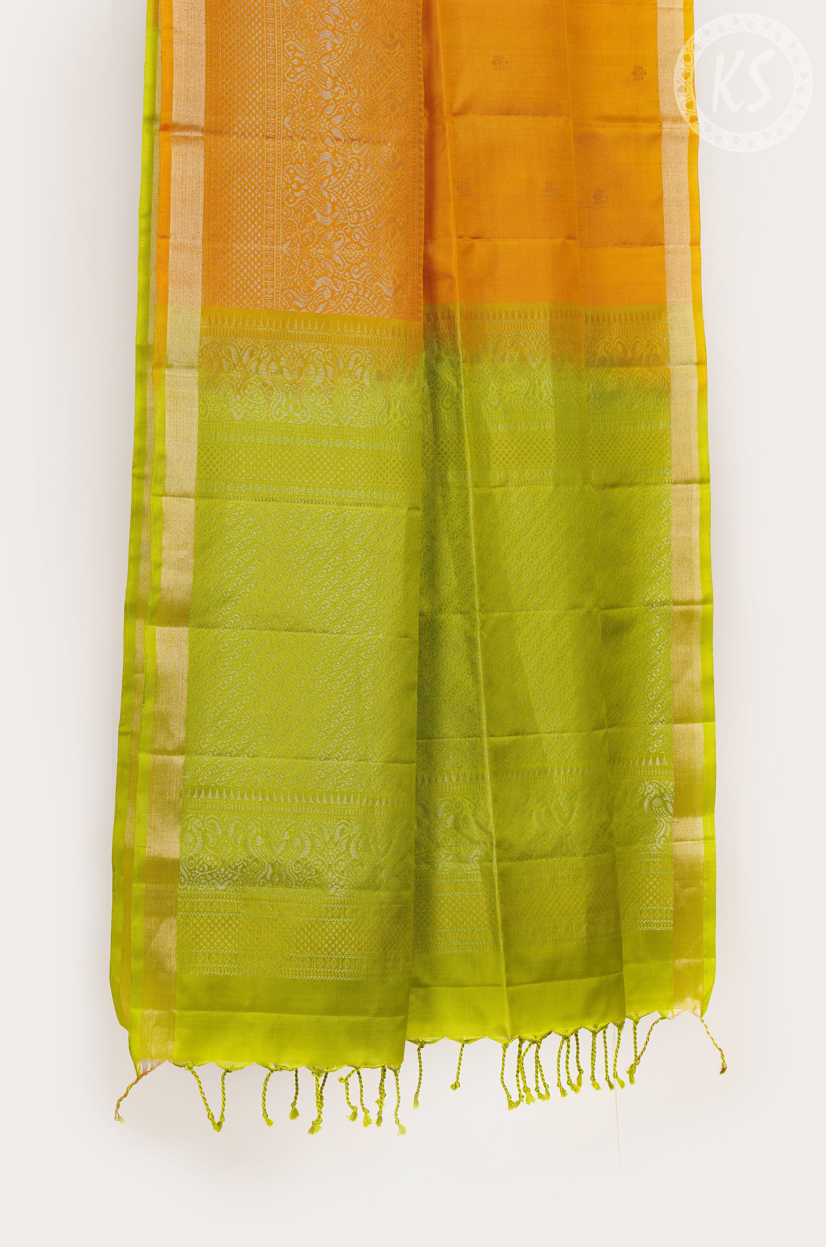 Yellow Soft Silk Saree with Floral Butta