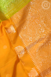 Yellow Soft Silk Saree with Floral Butta