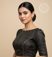 Black checks rawsilk blouse material