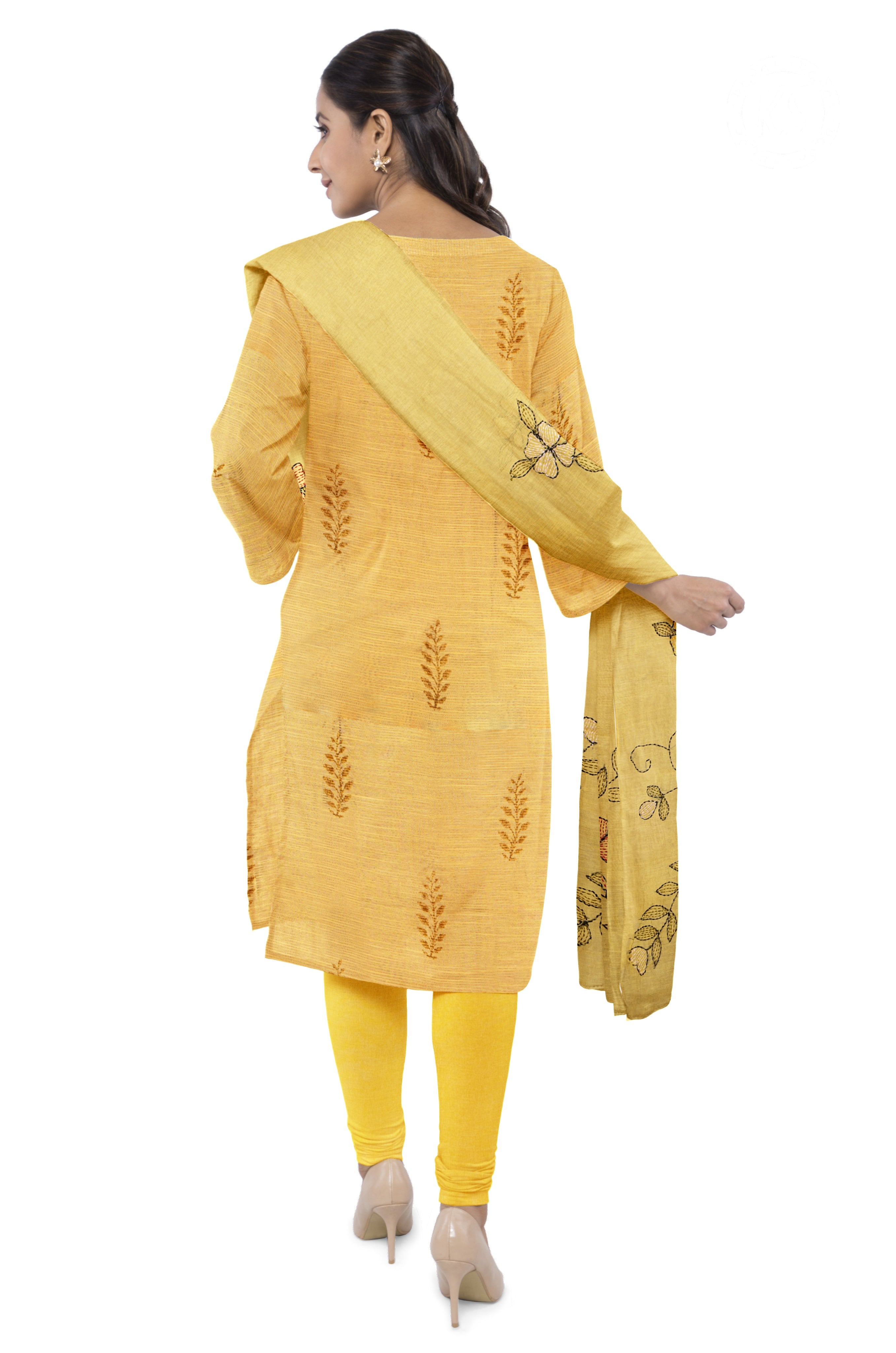 lemon-yellow-striped-unstitched-chudidhar-set-with-leaf-design-c