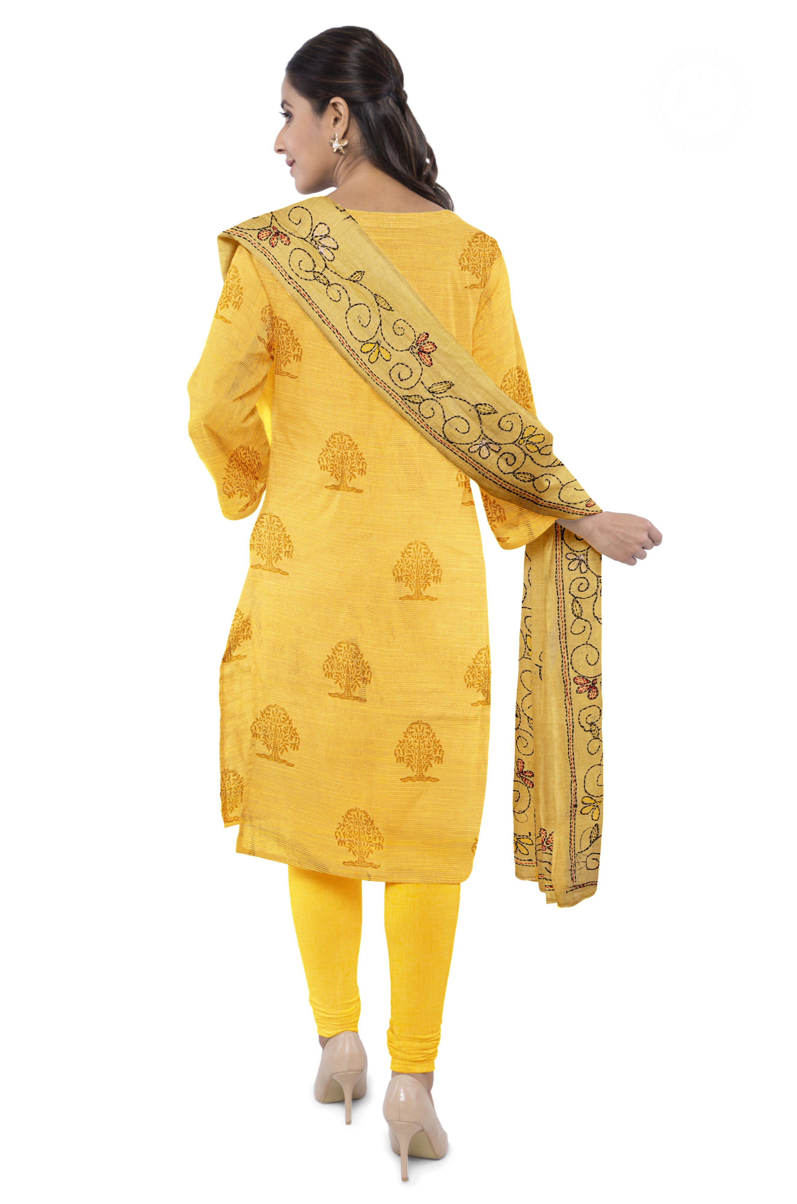 lemon-yellow-unstitched-chudidhar-set-with-tree-design-c