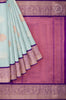 Blue Linen Silk Saree with Copper and Silver Zari