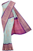 Blue Linen Silk Saree with Copper and Silver Zari