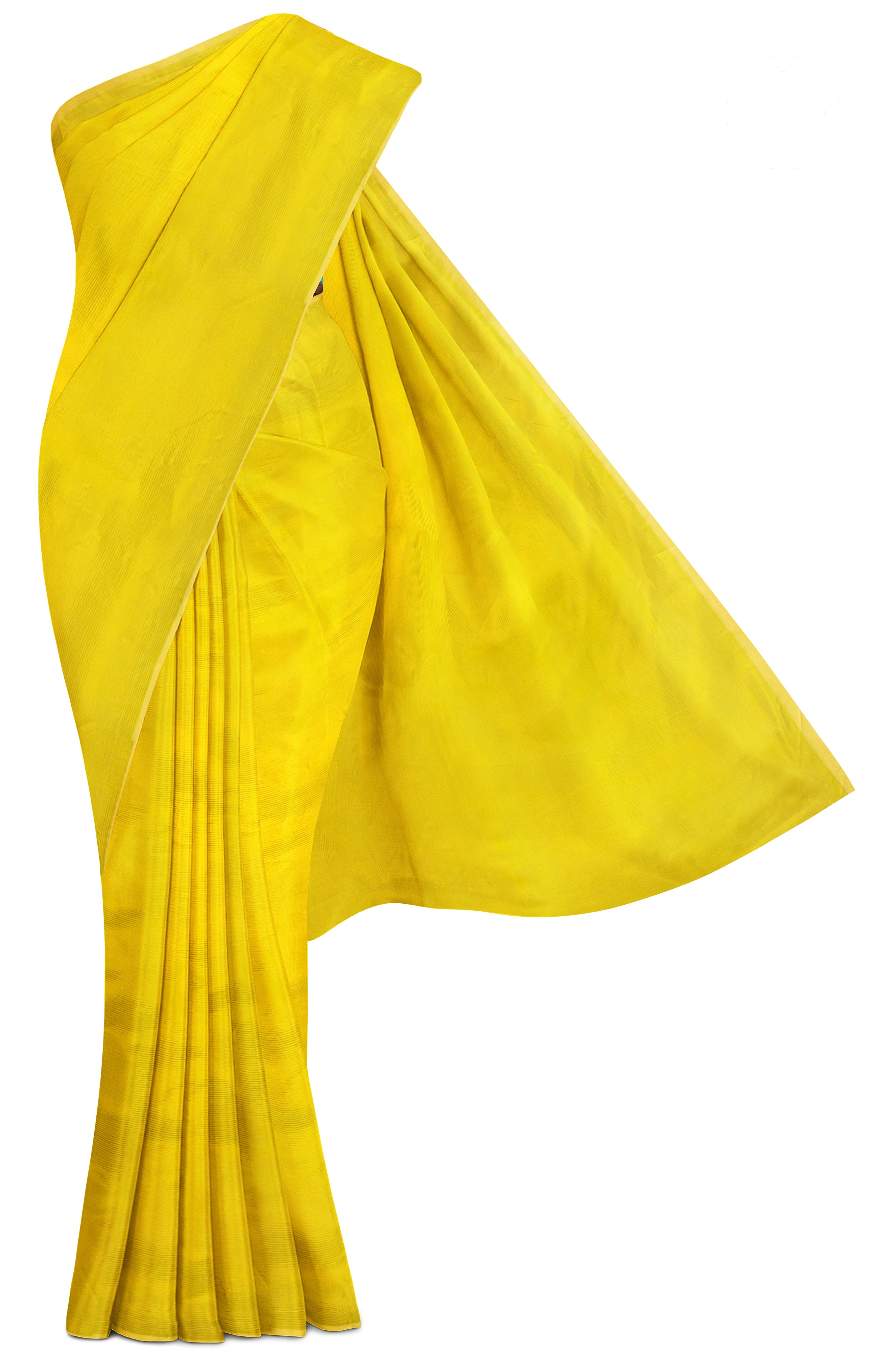 Lemon Yellow Plain and Stripe Saree With Floral Printed Blouse