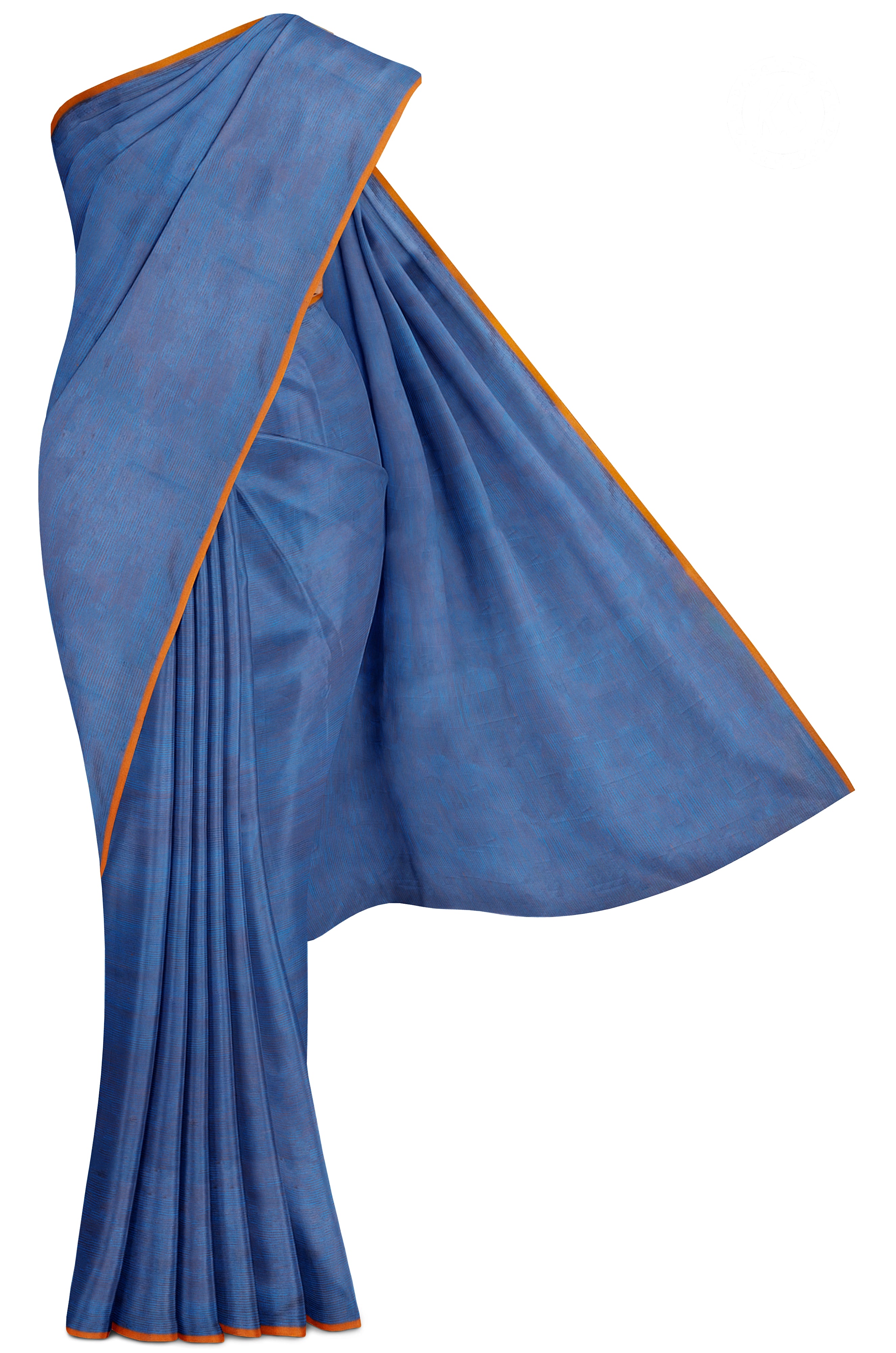 Blue Plain and Stripe Saree With Floral Printed Blouse