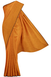 Mustard Yellow Plain and Stripe Saree with Floral Printed Blouse