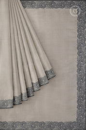 Off White Saree with Grey Cutwork Border