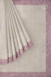 Off White Saree with Pink Cutwork Border