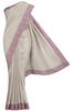 Off White Saree with Pink Cutwork Border