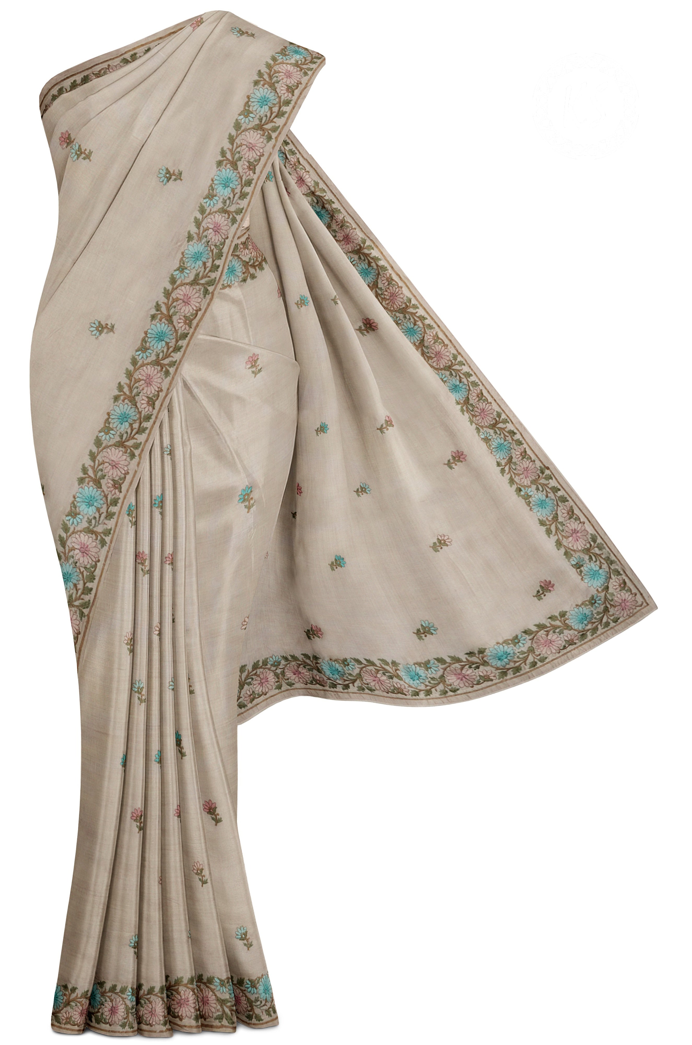 Sandal  Saree with Embroidered Border