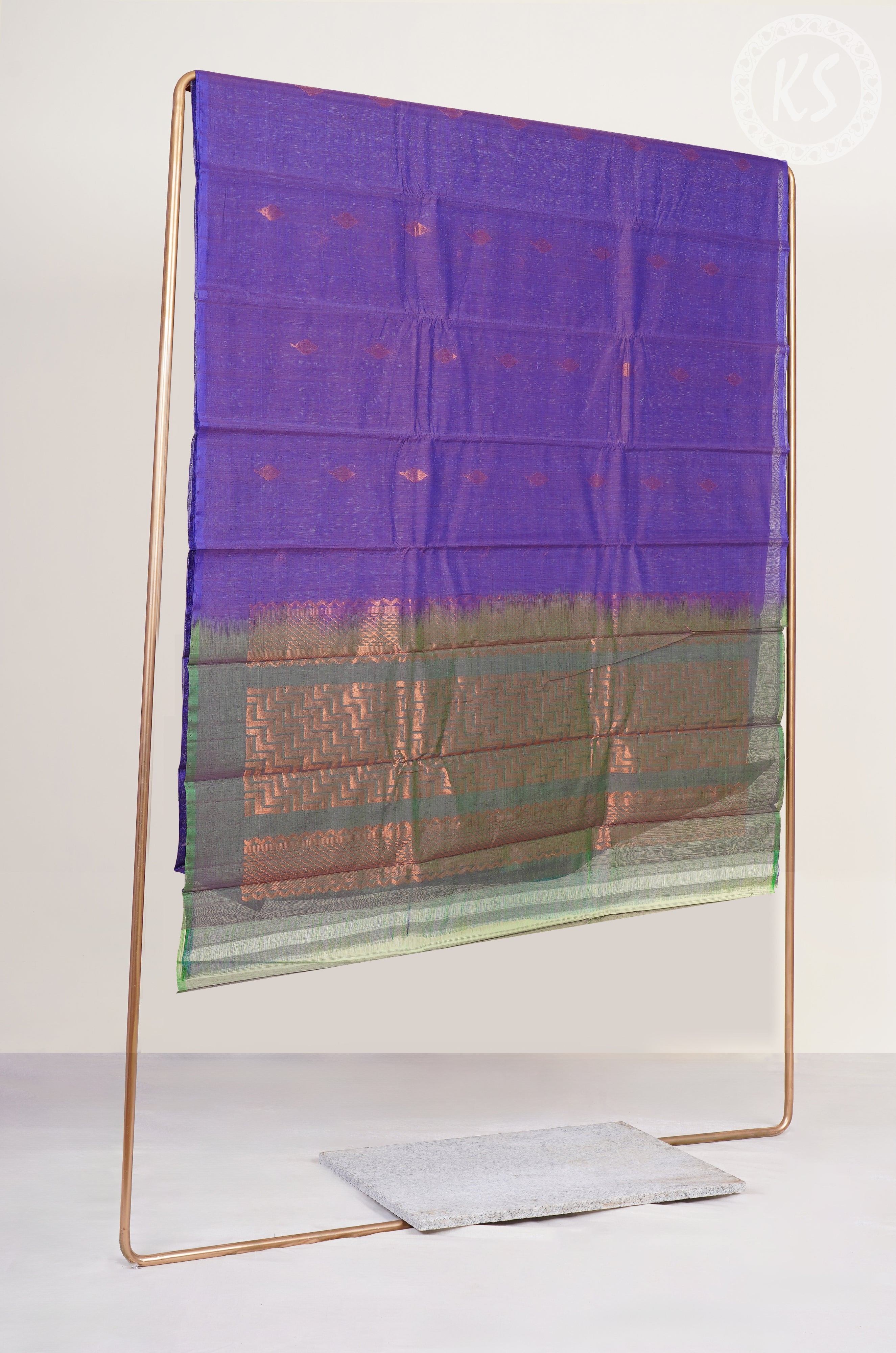 Royal Blue Leaf Butta Silk Cotton Saree