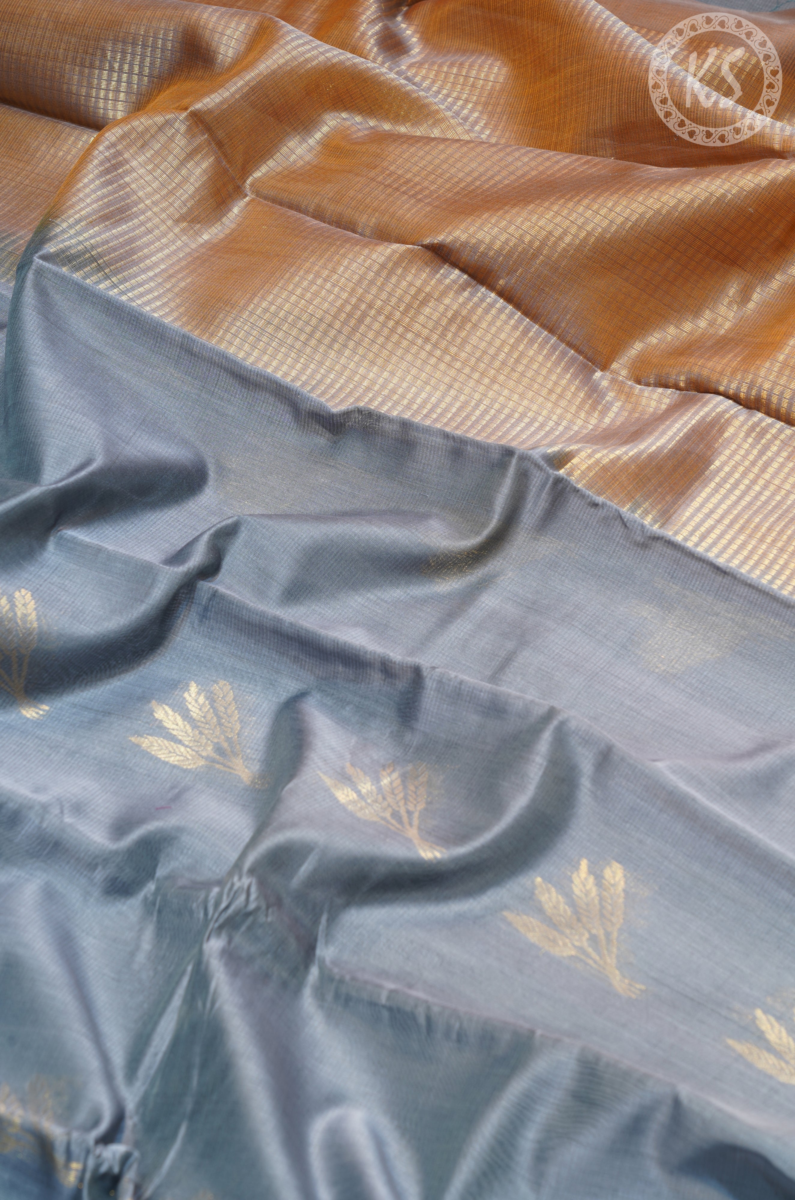 Grey Leaf Butta Silk Cotton Saree