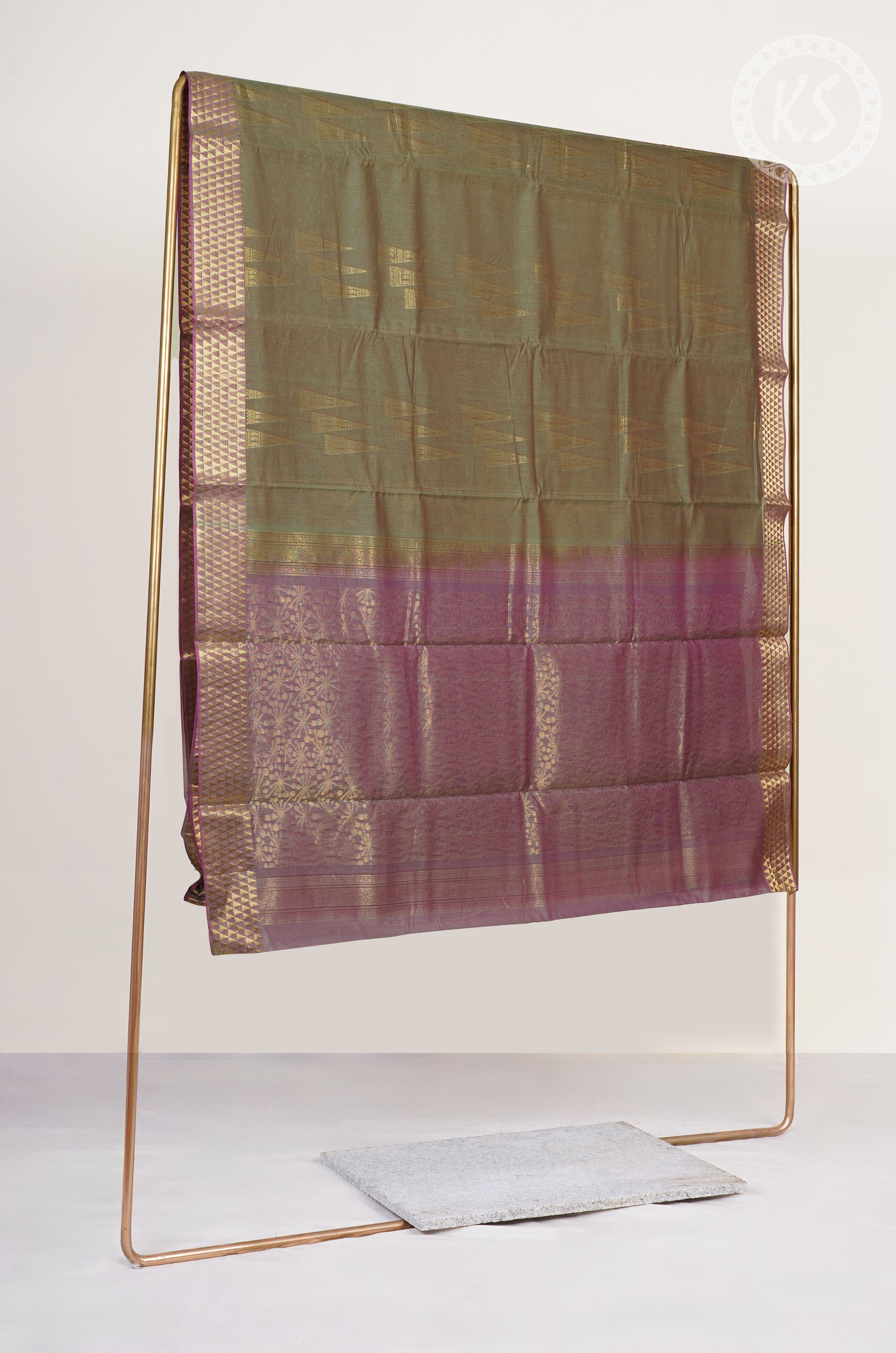 Basil Green Temple Butta Silk Cotton Saree