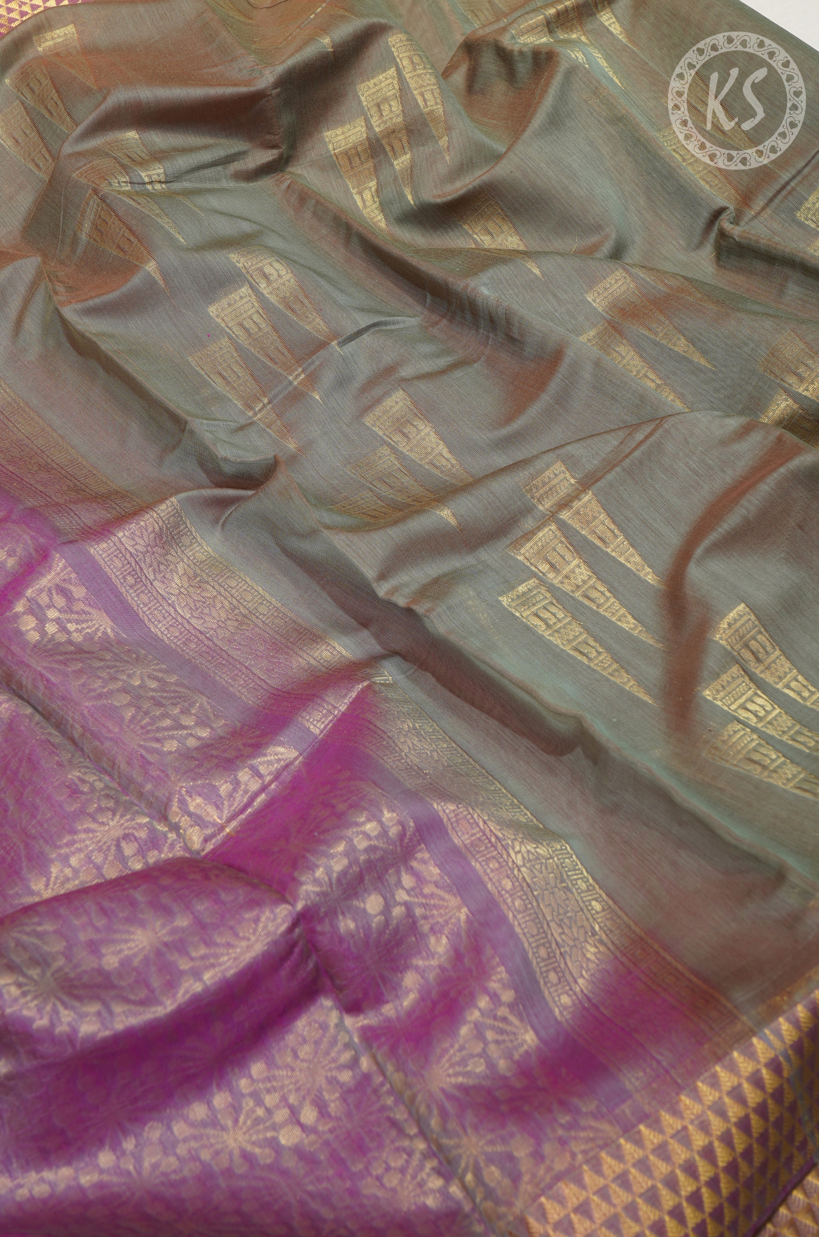 Basil Green Temple Butta Silk Cotton Saree