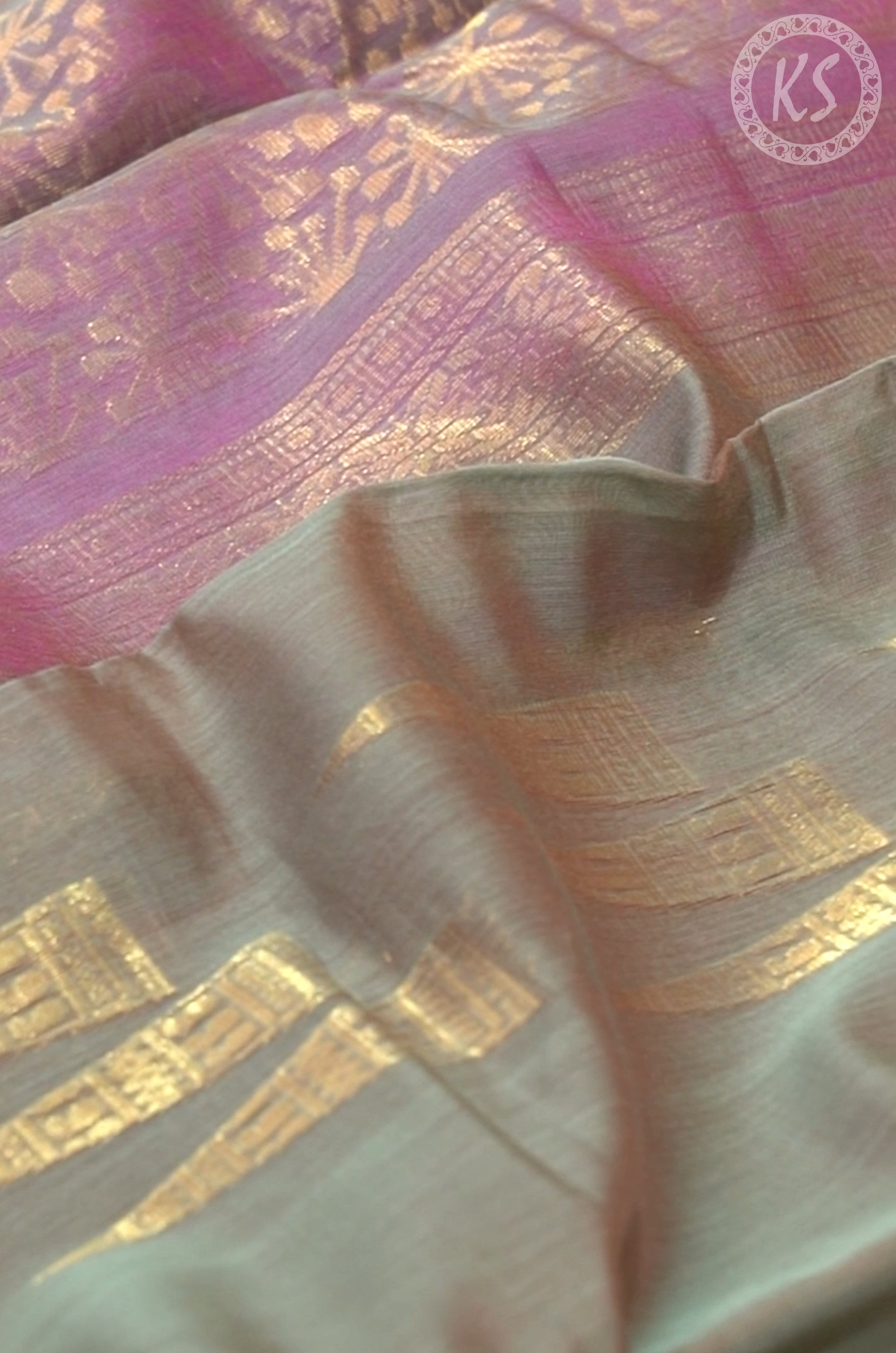 Basil Green Temple Butta Silk Cotton Saree