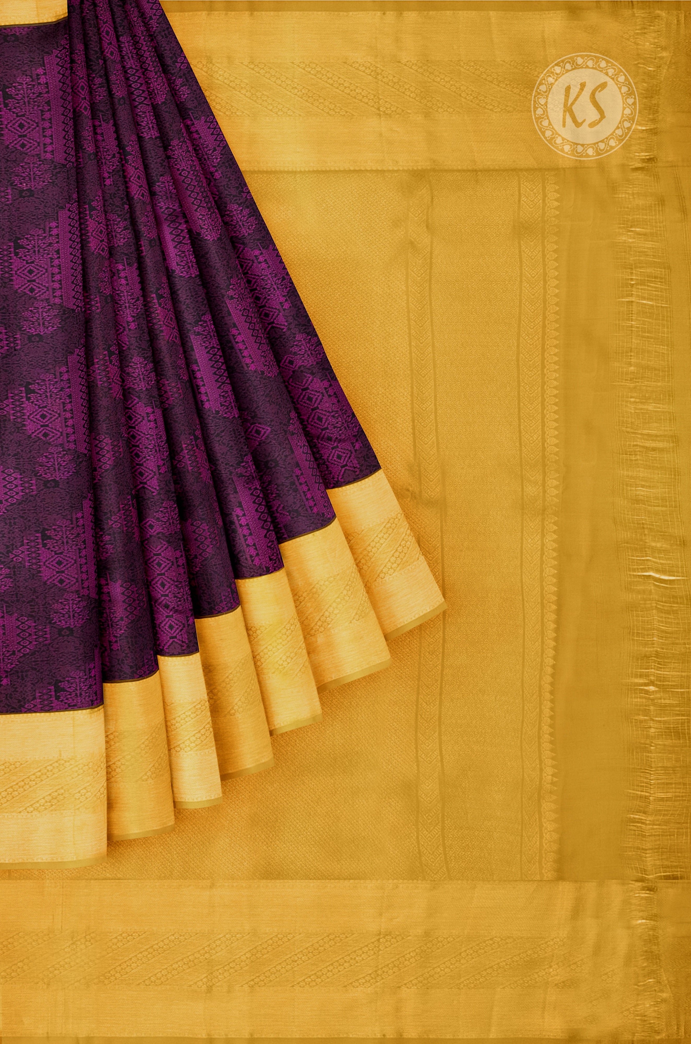 Deep Purple and Black Silk Saree