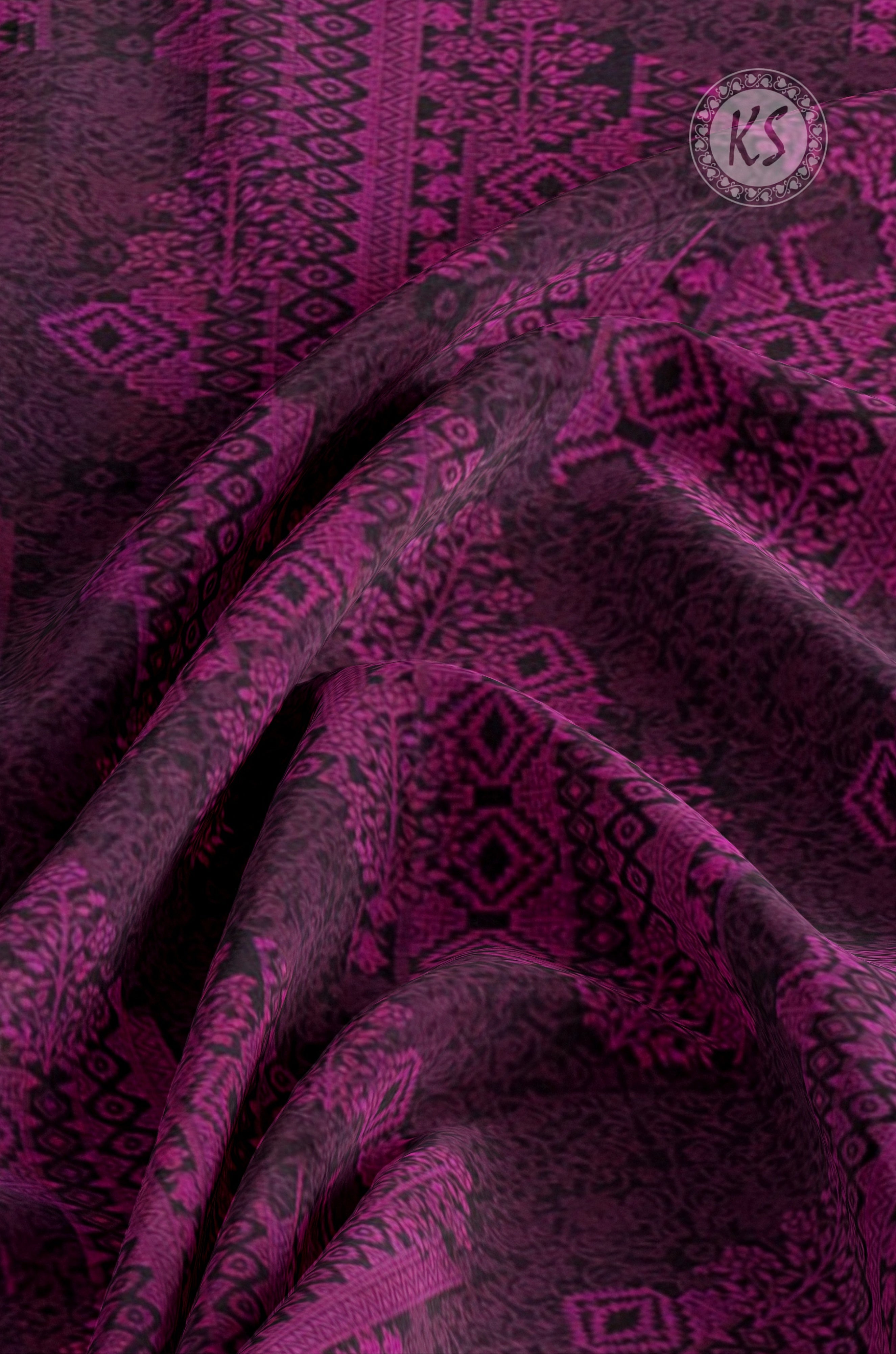 Deep Purple and Black Silk Saree