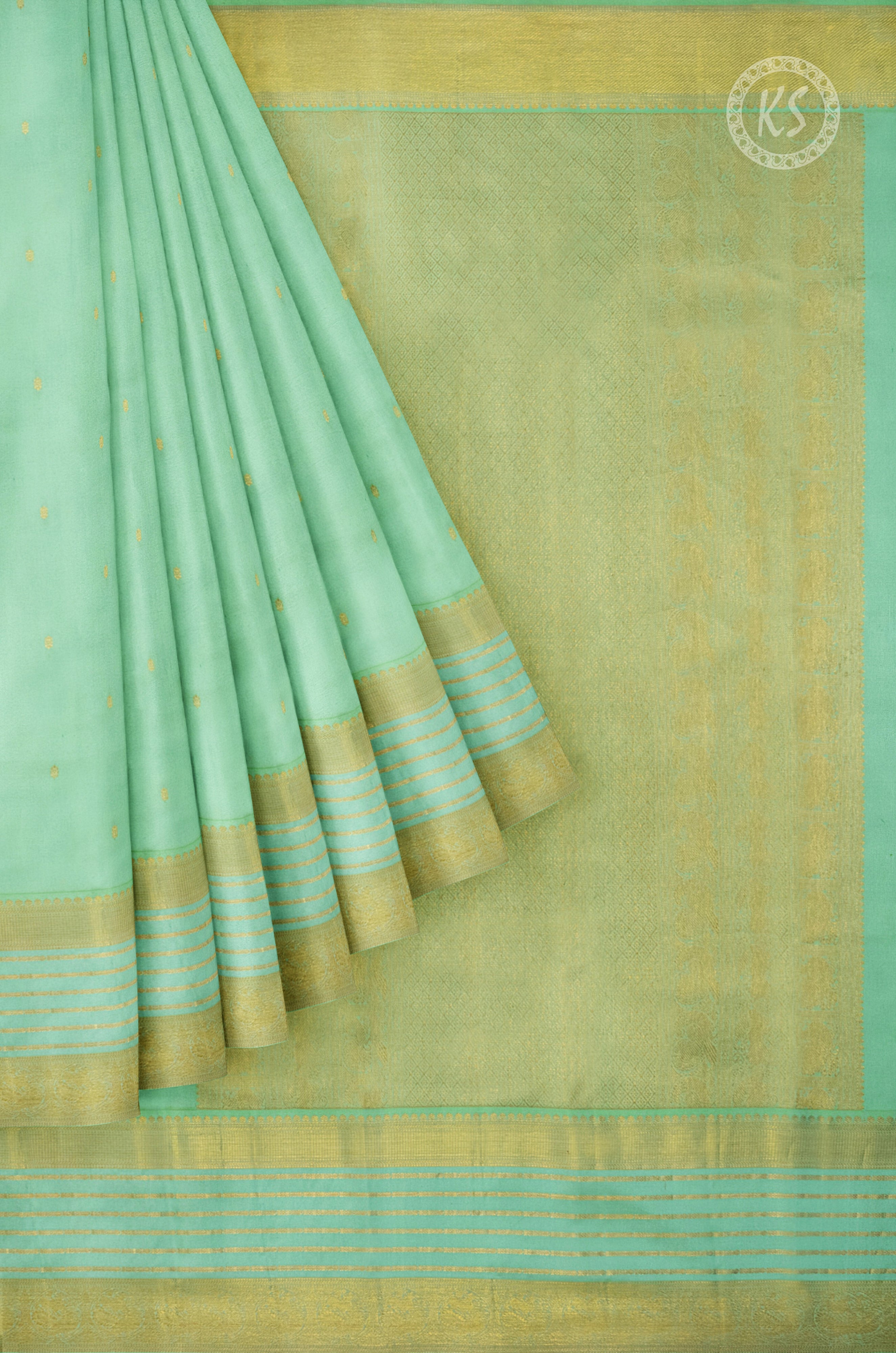 Light Green Silk Saree with Striped Border