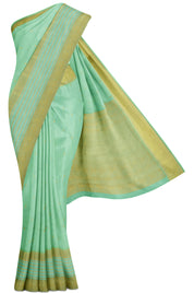 Light Green Silk Saree with Striped Border