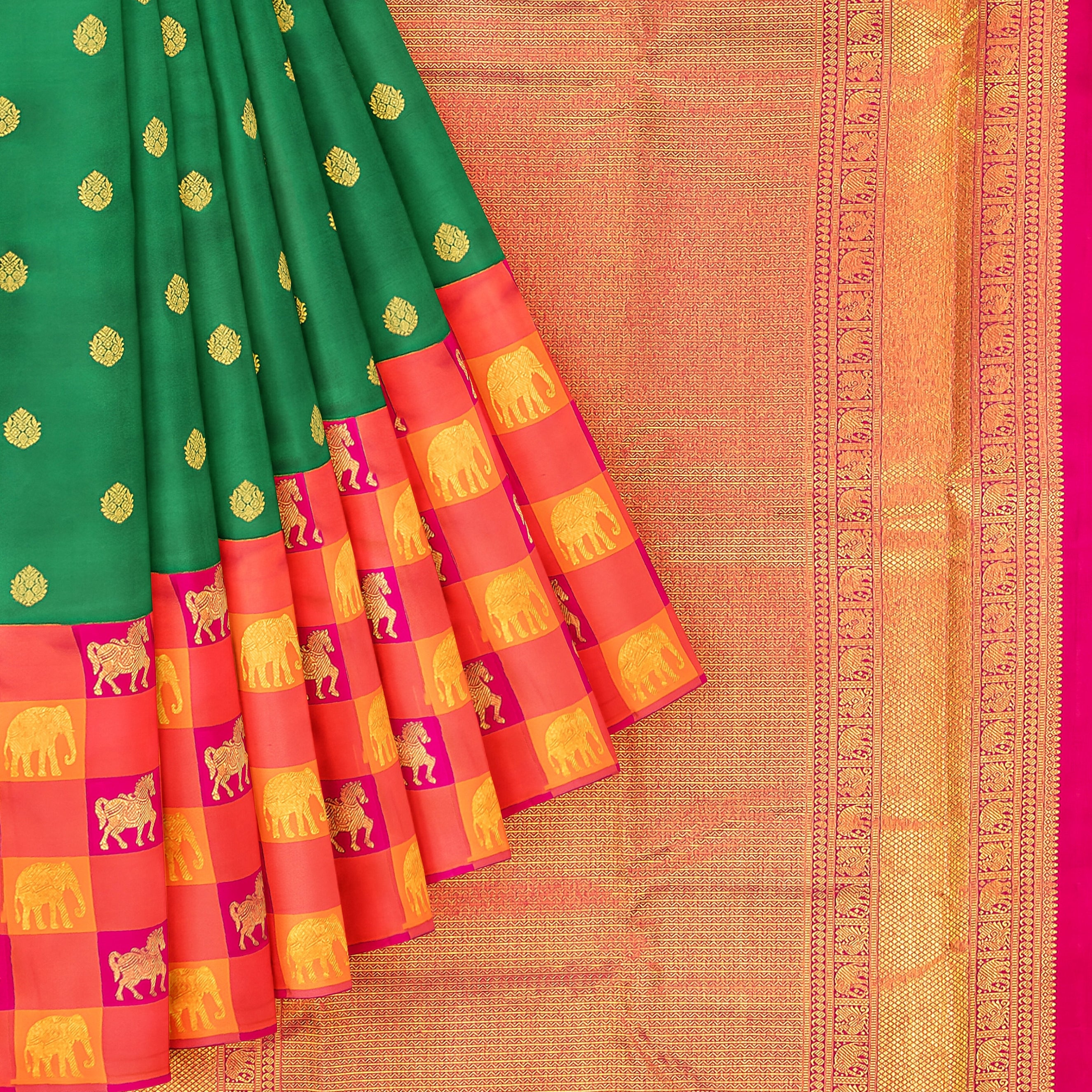 green-silk-saree-with-large-checks-border-a