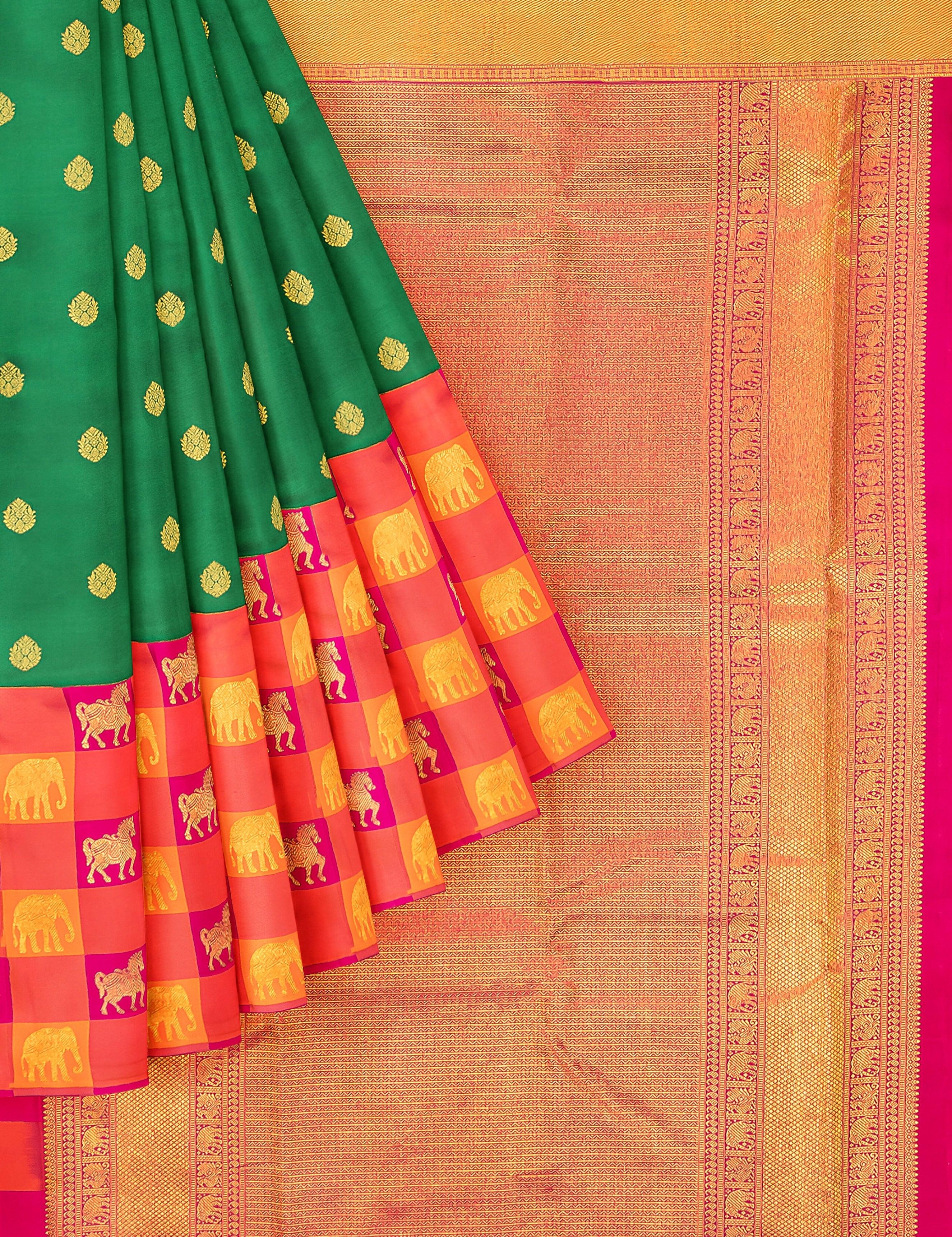 green-silk-saree-with-large-checks-border-a