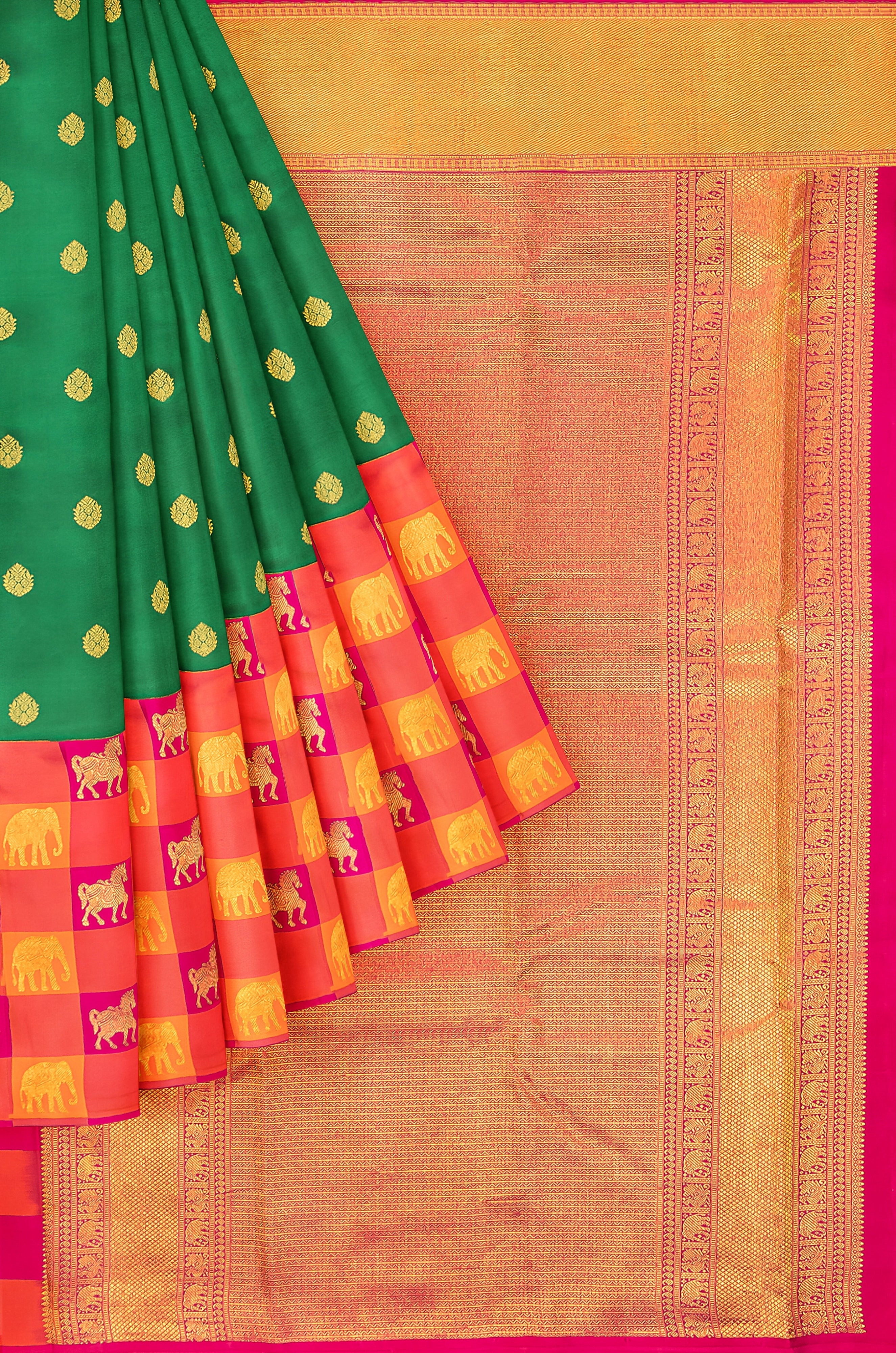 green-silk-saree-with-large-checks-border-a