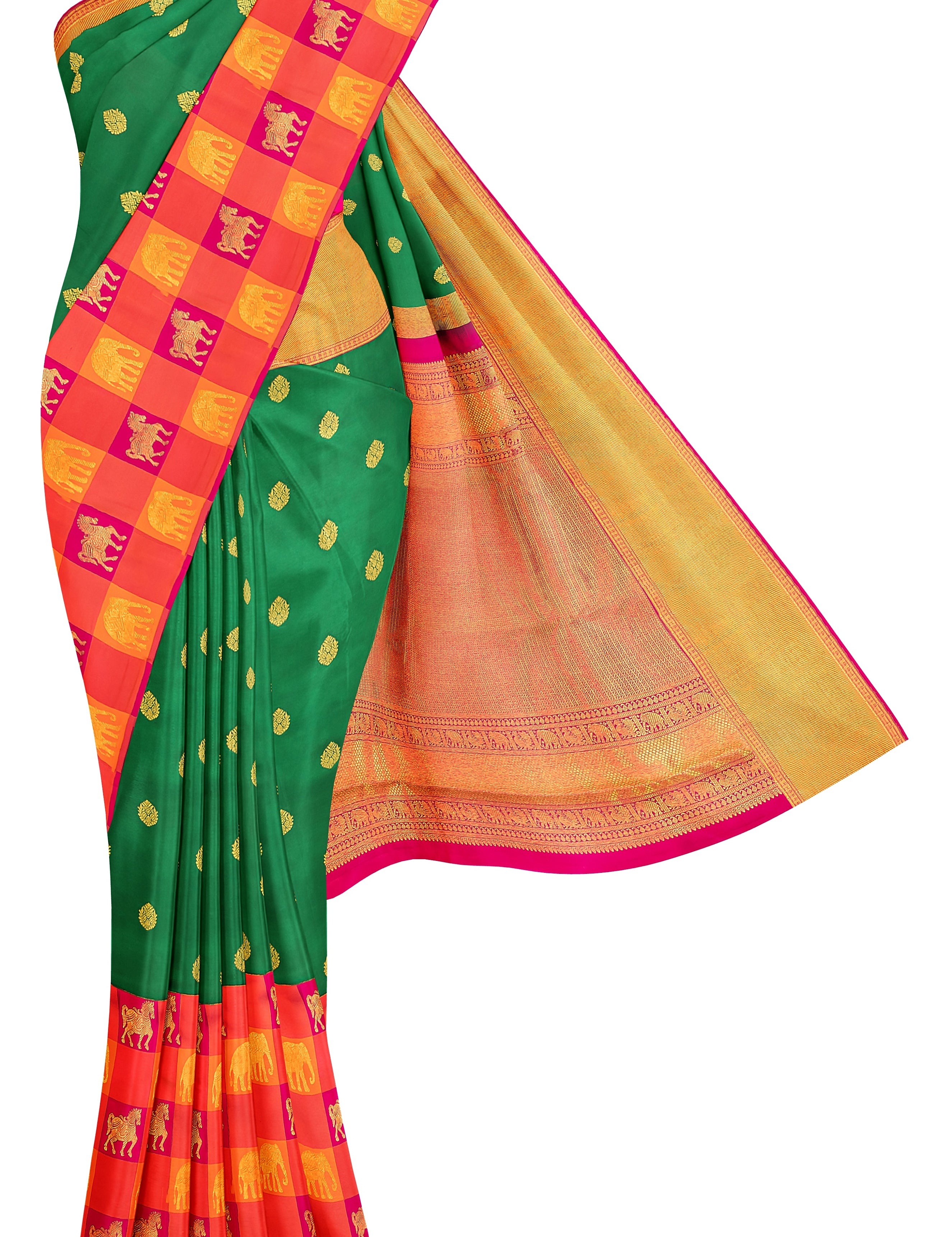 green-silk-saree-with-large-checks-border-b