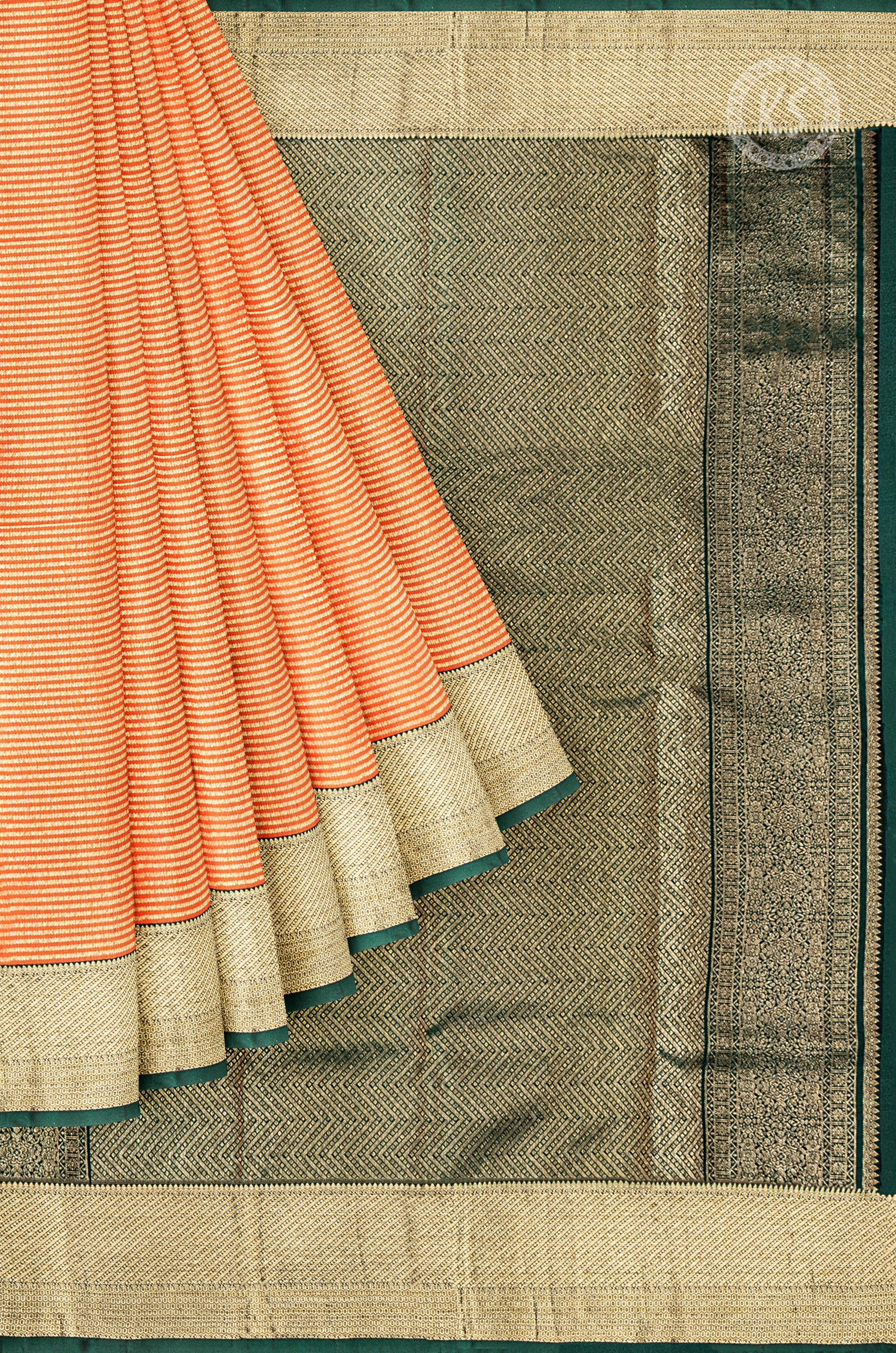 Orange Stripe Silk Saree with Contrast Border