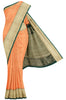 Orange Stripe Silk Saree with Contrast Border