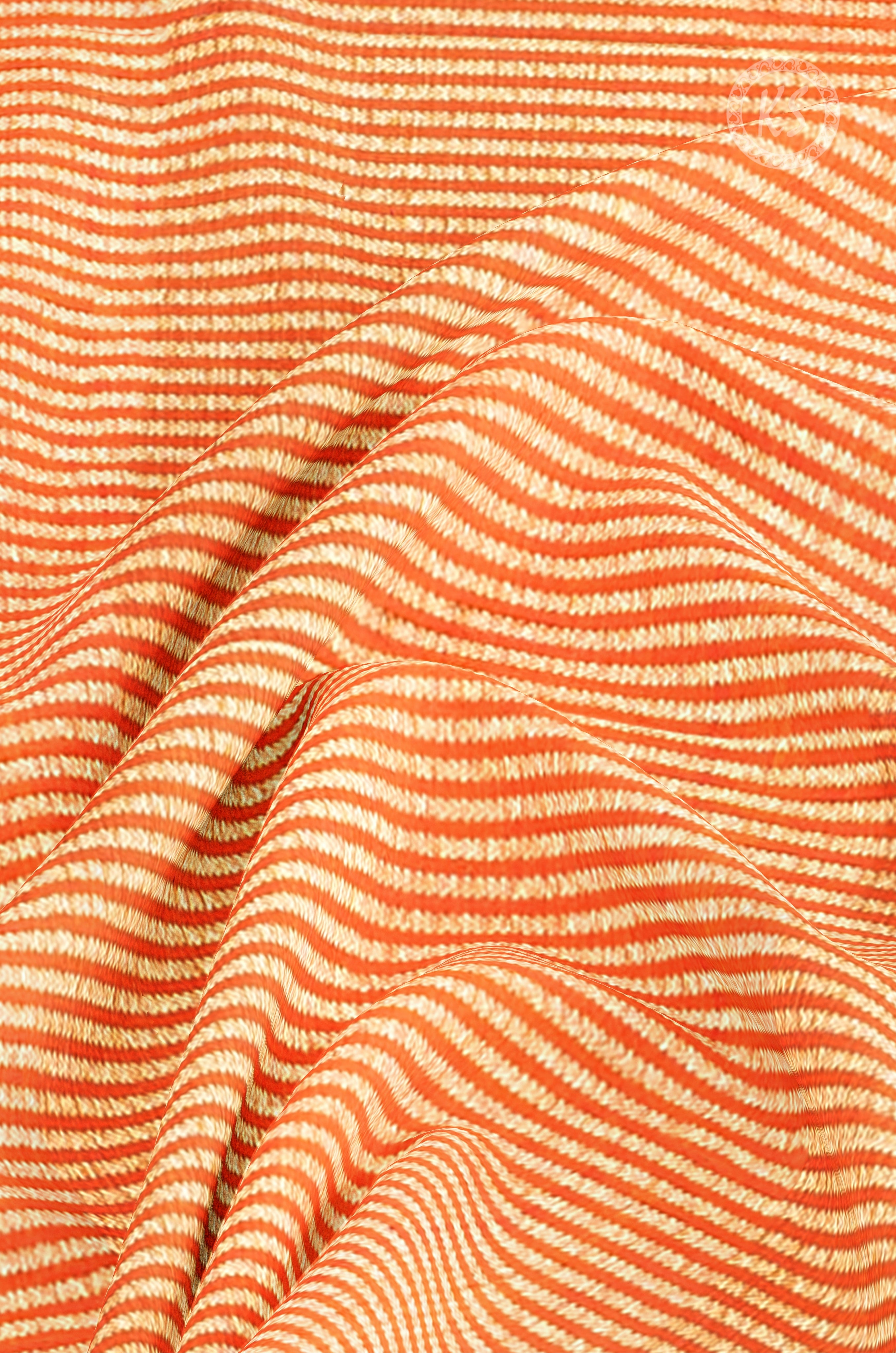 Orange Stripe Silk Saree with Contrast Border