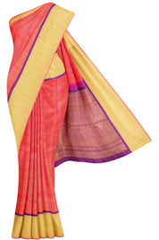 Pink Checks Silk Saree with Gold Border