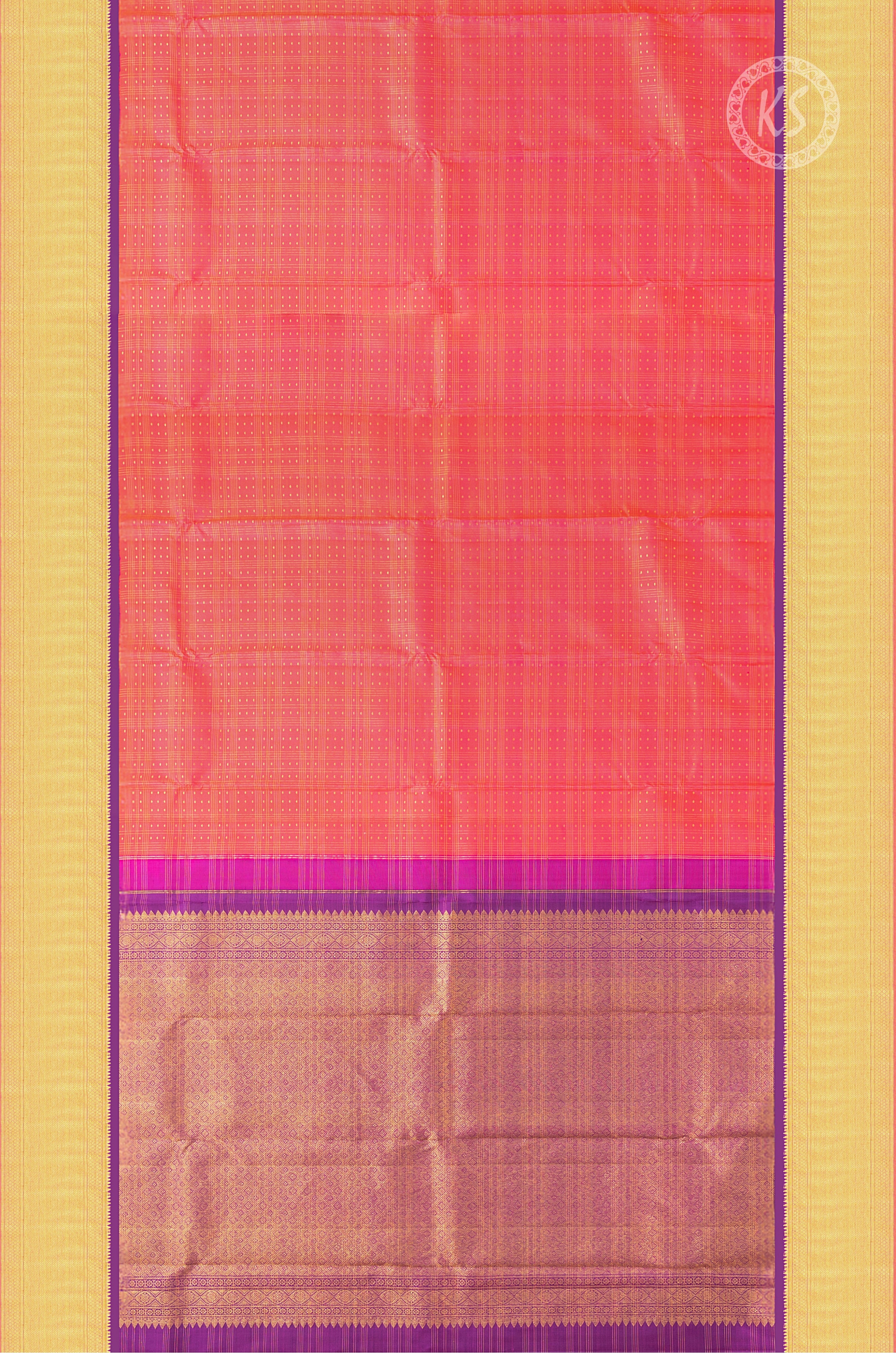 Pink Checks Silk Saree with Gold Border