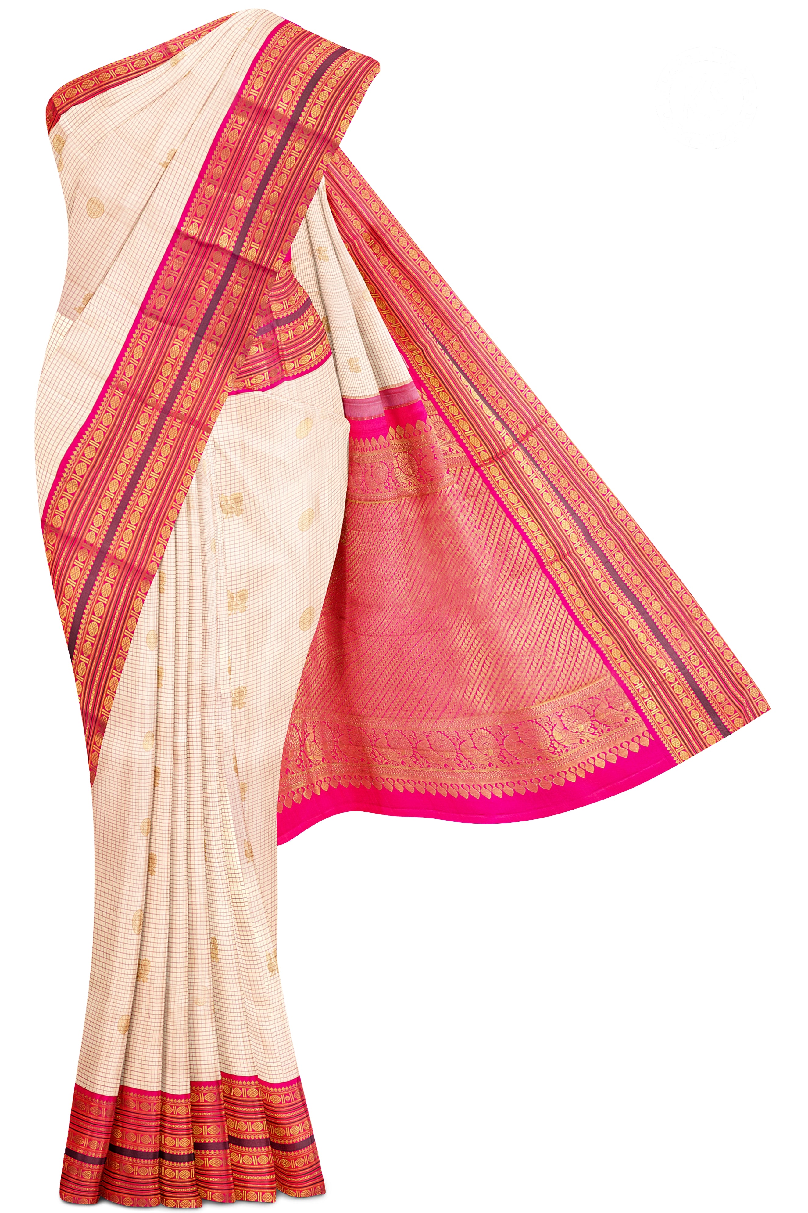 Sandal Checks Silk Saree with Mayil Butta 2